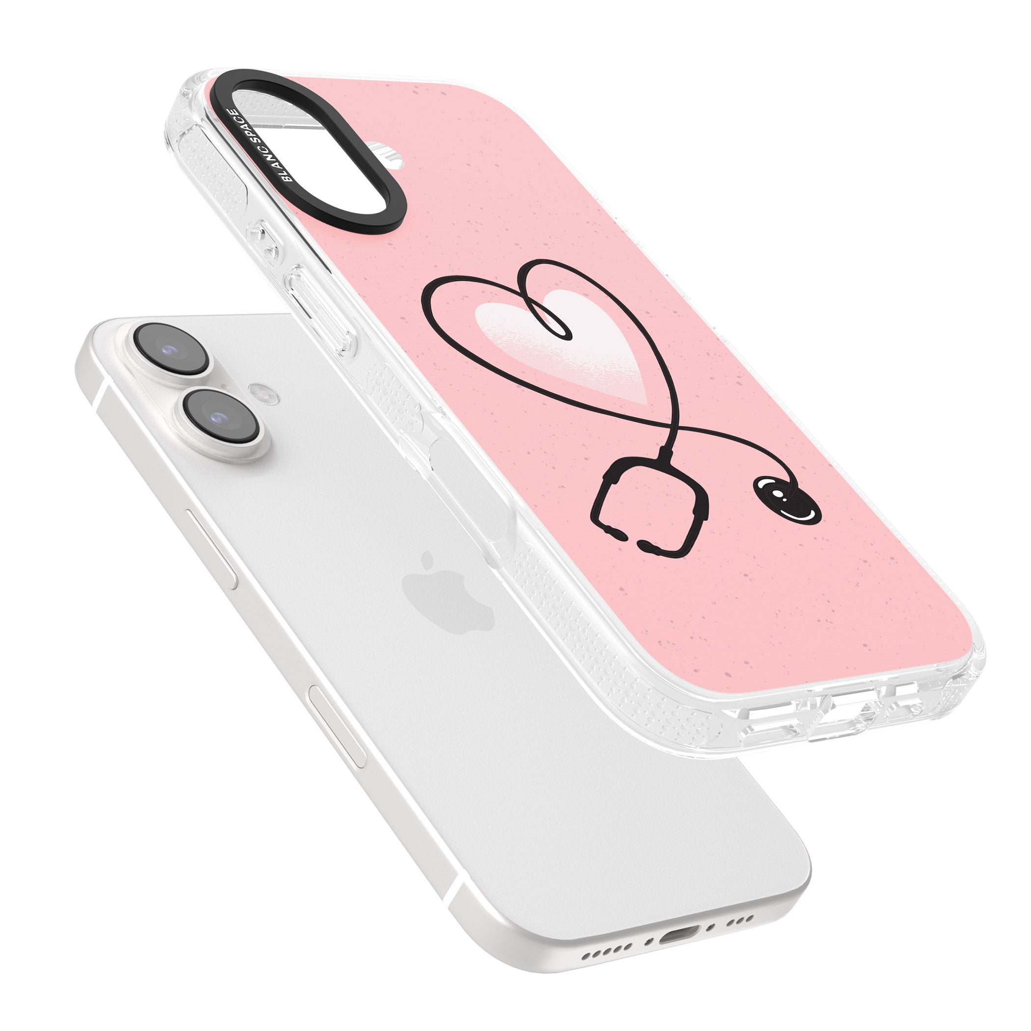 Medical Inspired Design Stethoscope Heart iPhone 16 / 16 Plus Clear Case Impact Air - Blanc Space