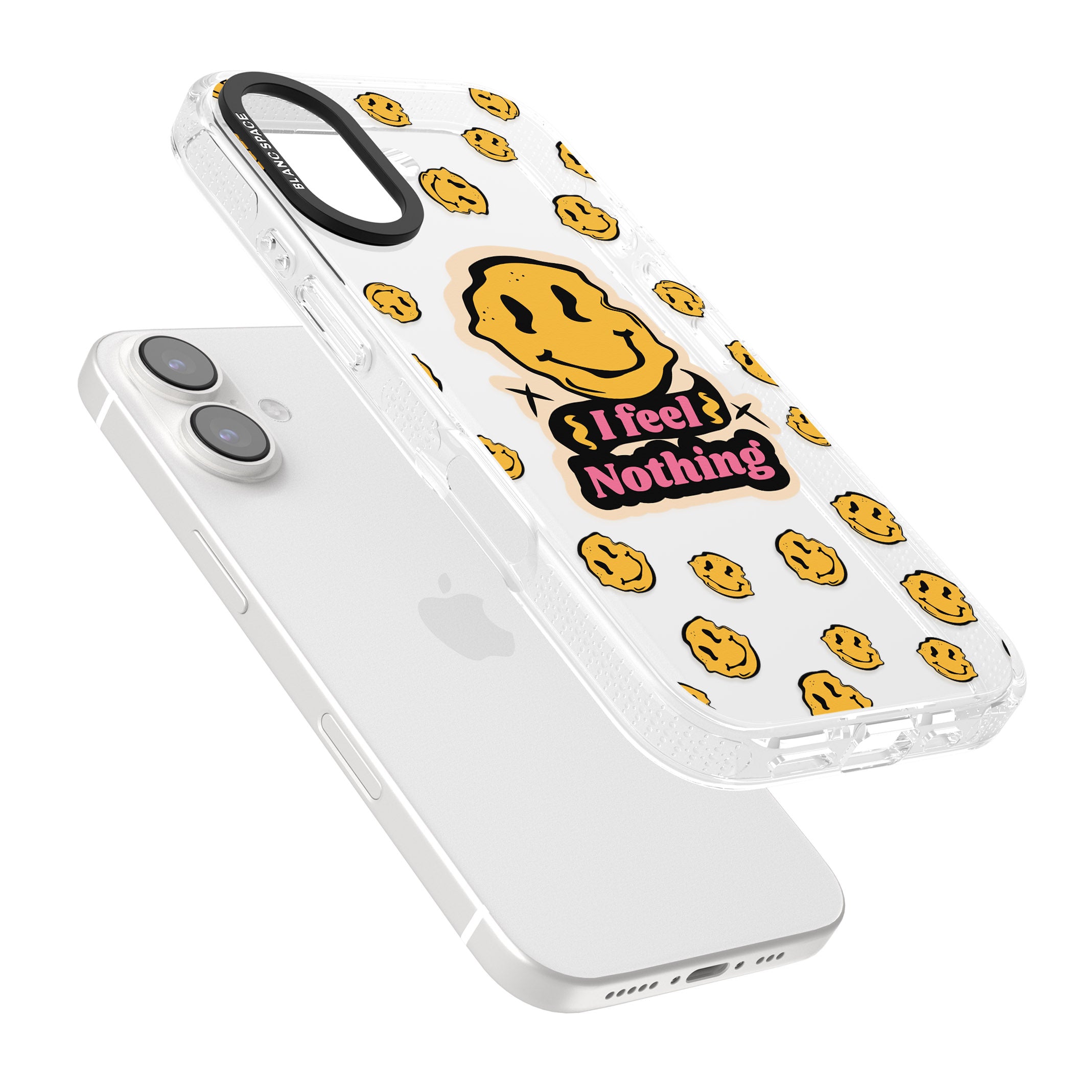 I feel nothing (Clear) iPhone 16 / 16 Plus Clear Case Impact Air - Blanc Space