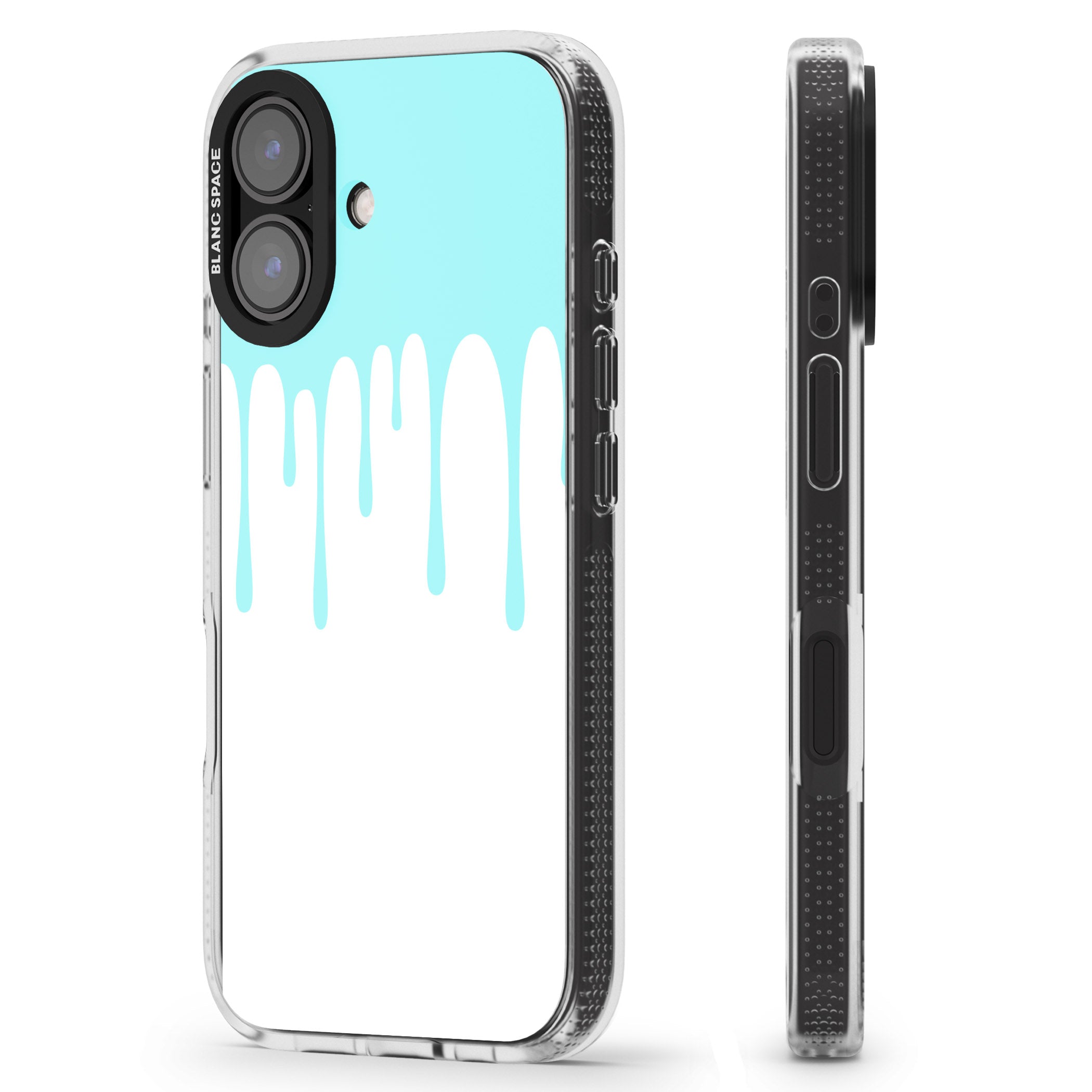 Melted Effect: Teal & White iPhone 16 / 16 Plus Clear Case Impact Air - Blanc Space