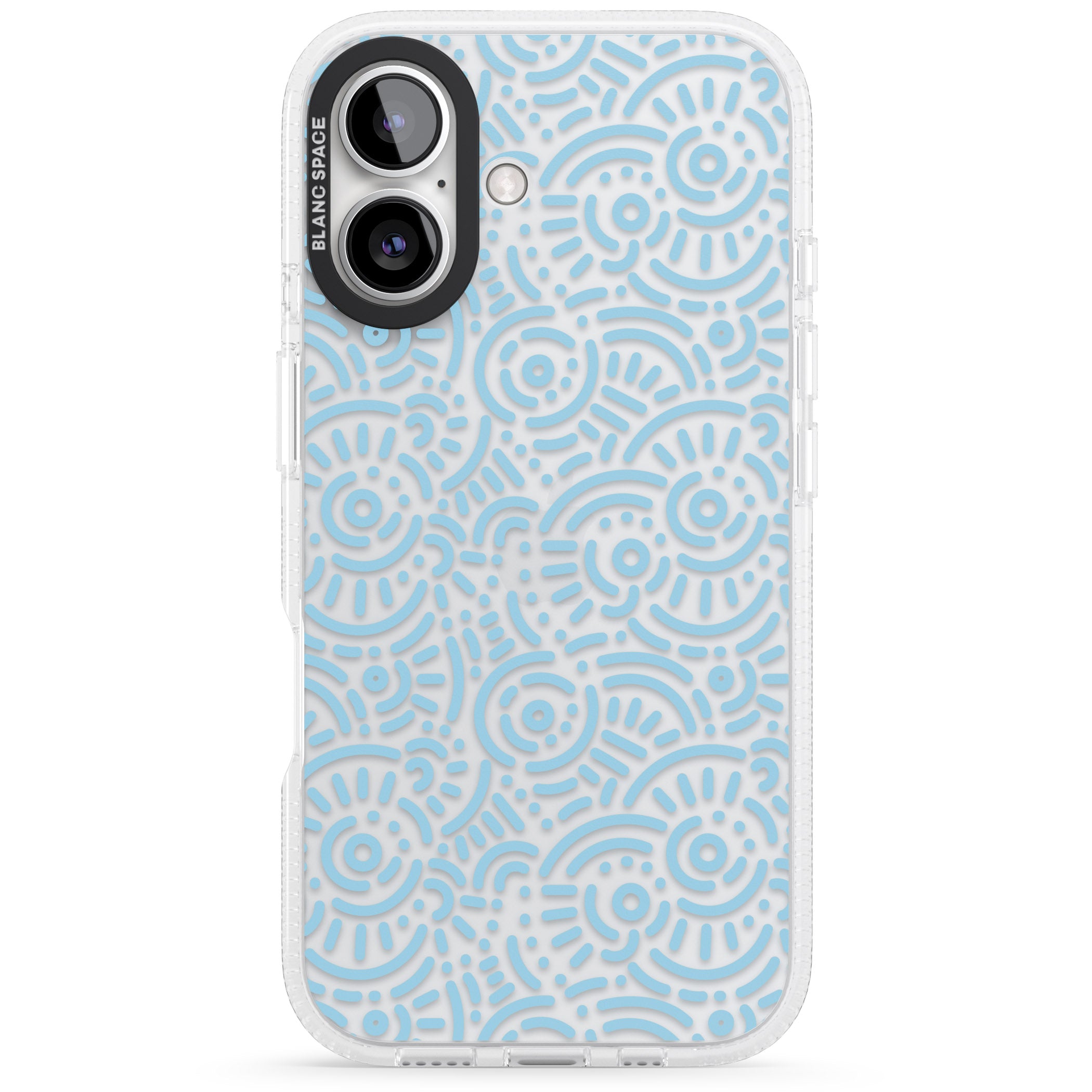 Light Blue Pattern Memphis Retro Pattern Design iPhone 16 / 16 Plus Clear Case Impact Air - Blanc Space