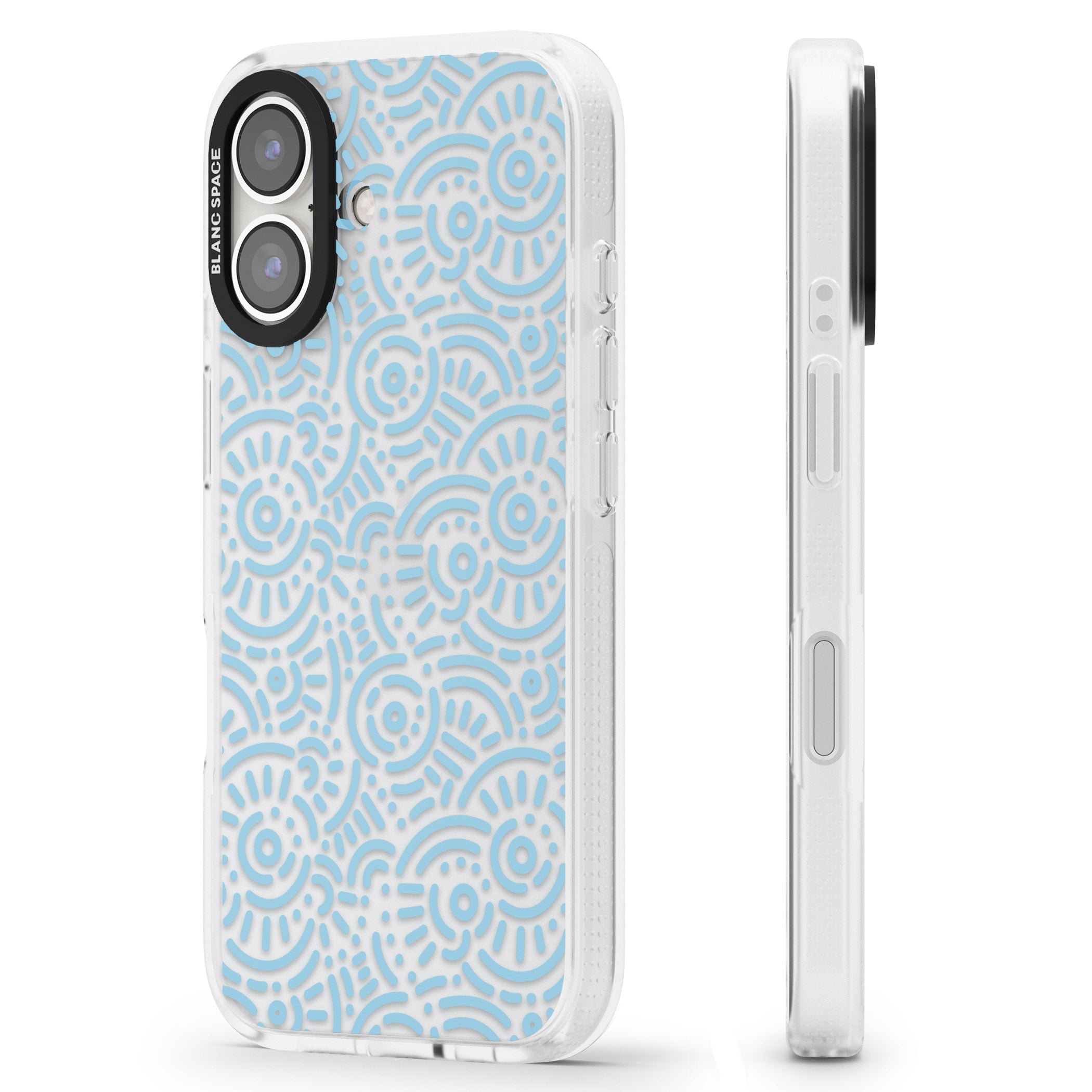 Light Blue Pattern Memphis Retro Pattern Design iPhone 16 / 16 Plus Clear Case Impact Air - Blanc Space