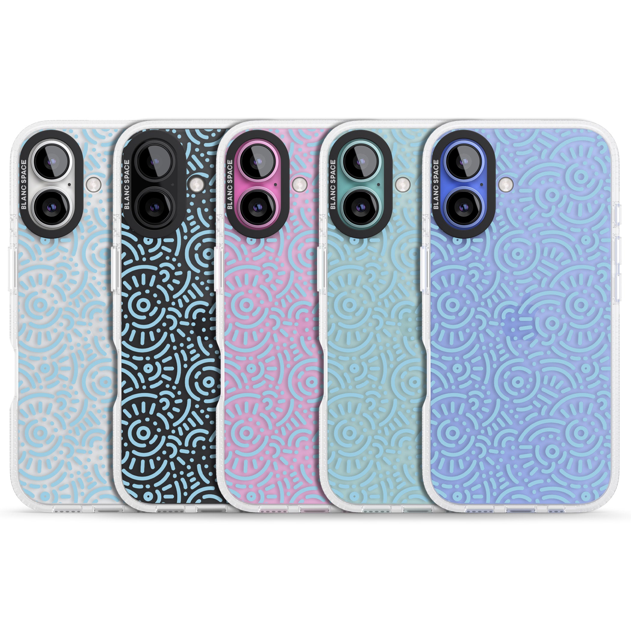 Light Blue Pattern Memphis Retro Pattern Design iPhone 16 / 16 Plus Clear Case Impact Air - Blanc Space