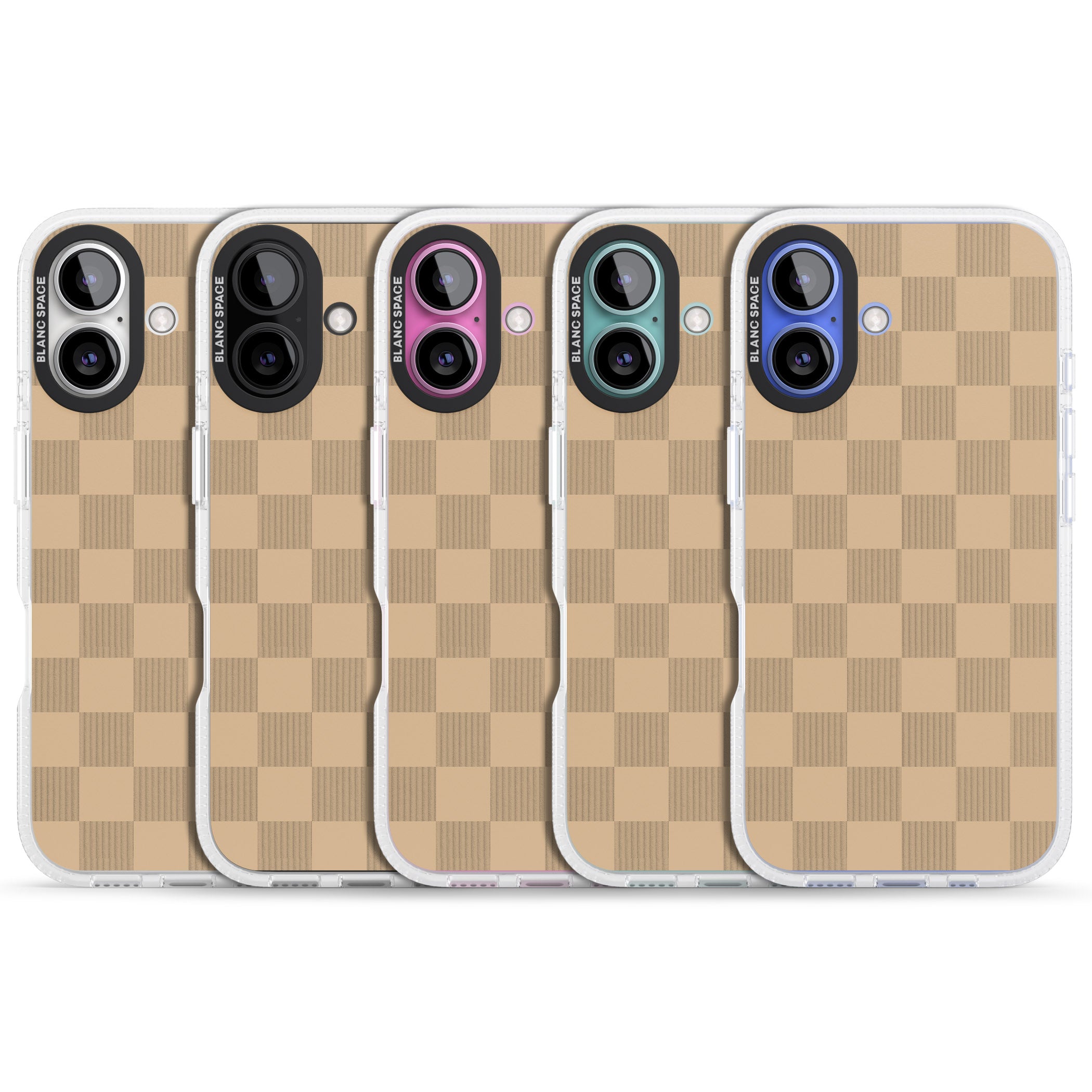 BEIGE CHECKERED iPhone 16 / 16 Plus Clear Case Impact Air - Blanc Space