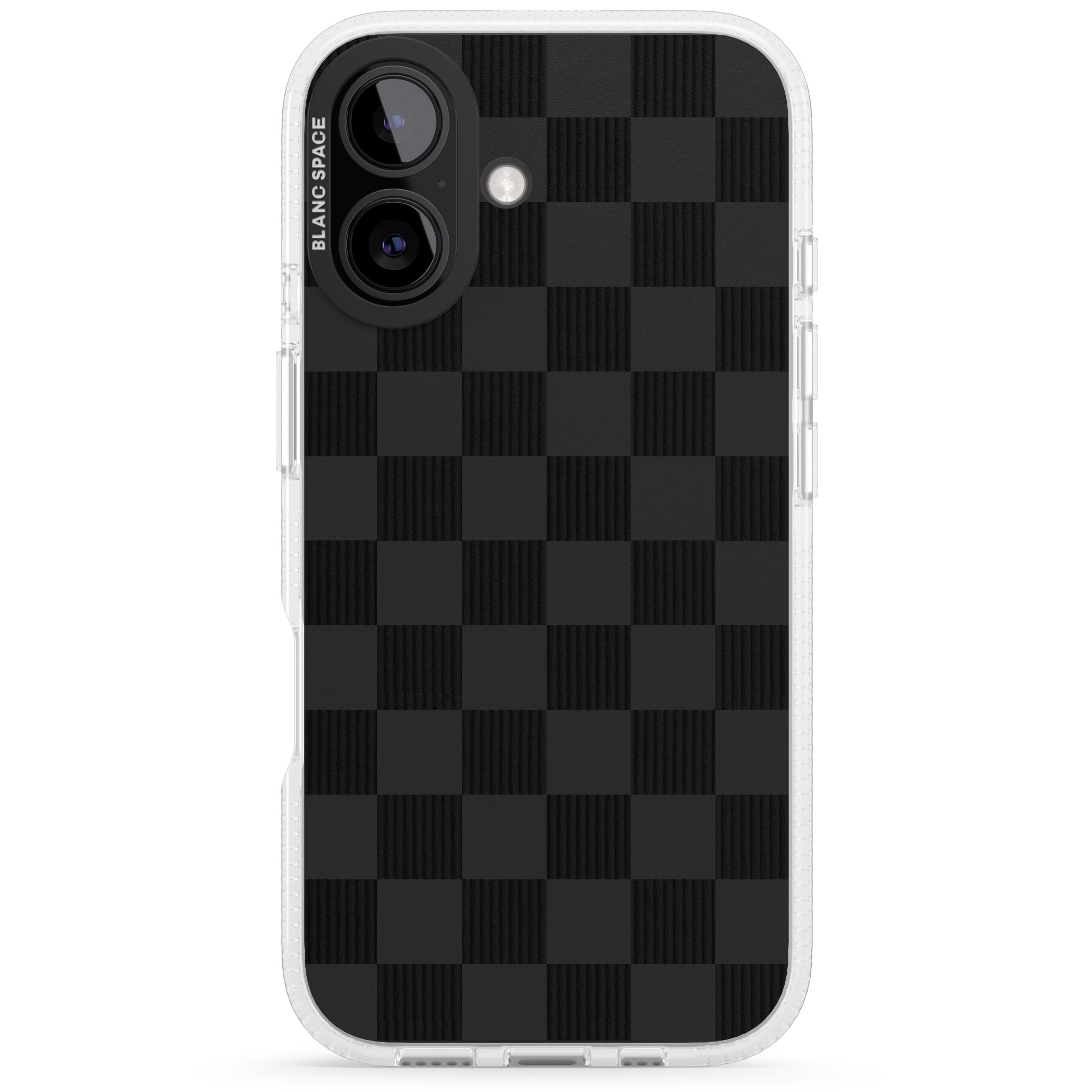BLACK CHECKERED iPhone 16 / 16 Plus Clear Case Impact Air - Blanc Space