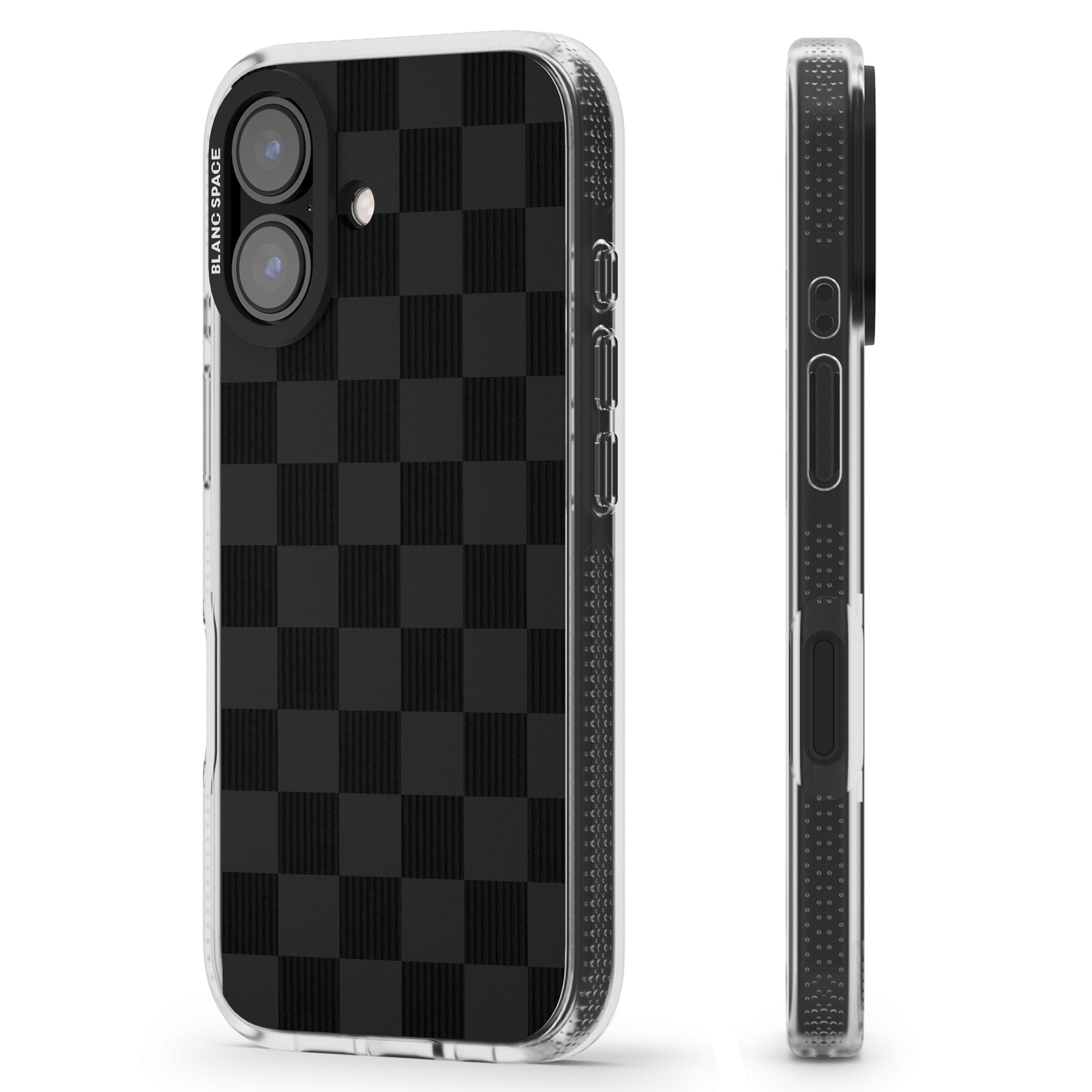 BLACK CHECKERED iPhone 16 / 16 Plus Clear Case Impact Air - Blanc Space