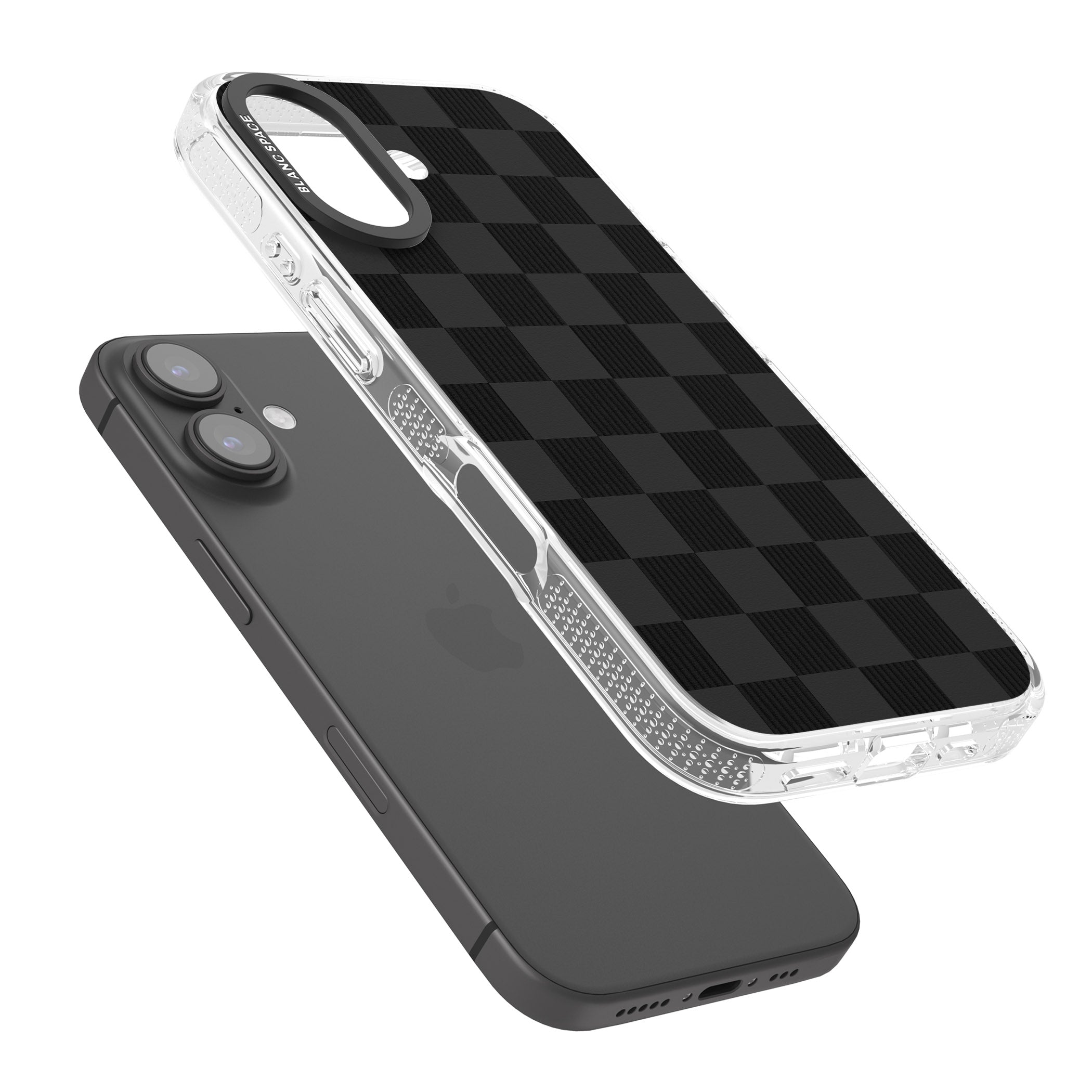 BLACK CHECKERED iPhone 16 / 16 Plus Clear Case Impact Air - Blanc Space