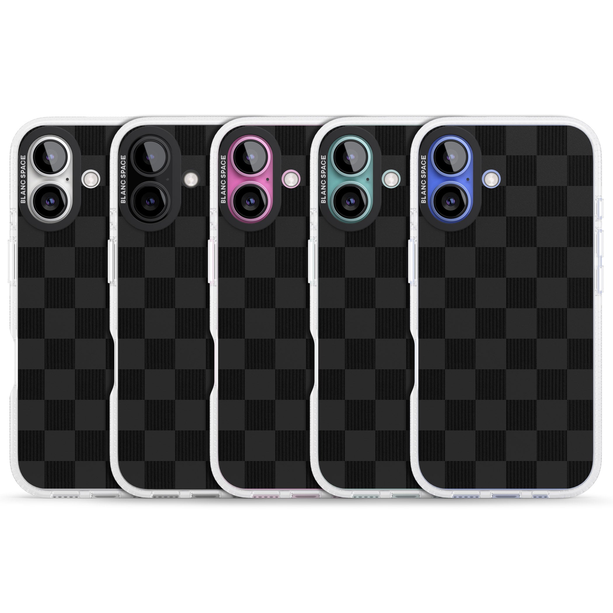 BLACK CHECKERED iPhone 16 / 16 Plus Clear Case Impact Air - Blanc Space