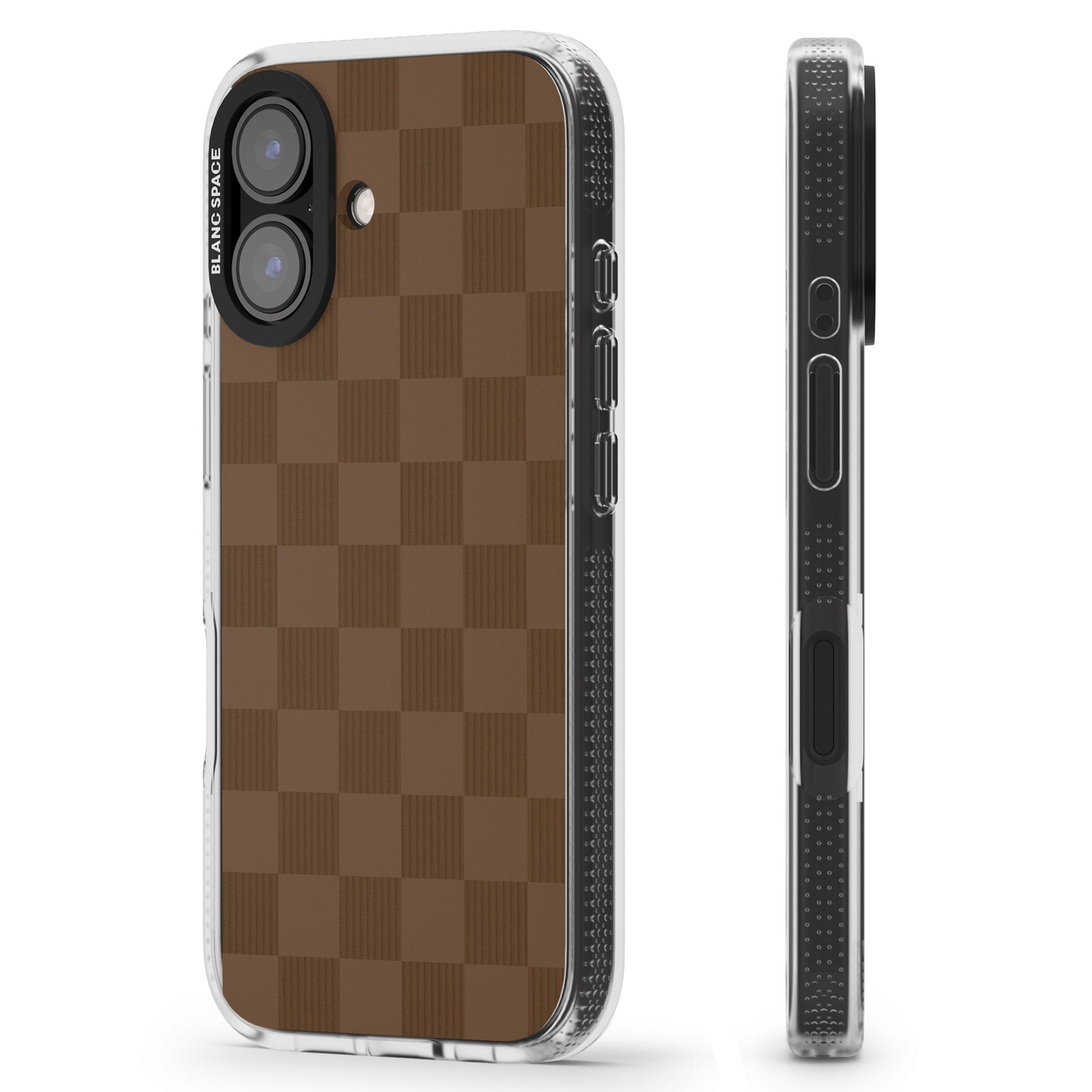 CHOCOLATE CHECKERED iPhone 16 / 16 Plus Clear Case Impact Air - Blanc Space
