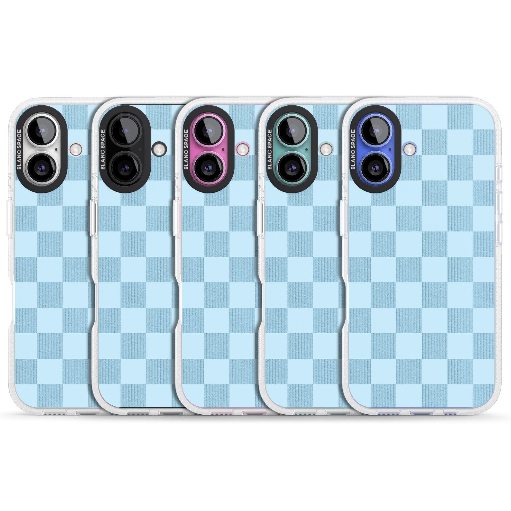 SKYBLUE CHECKERED iPhone 16 / 16 Plus Clear Case Impact Air - Blanc Space