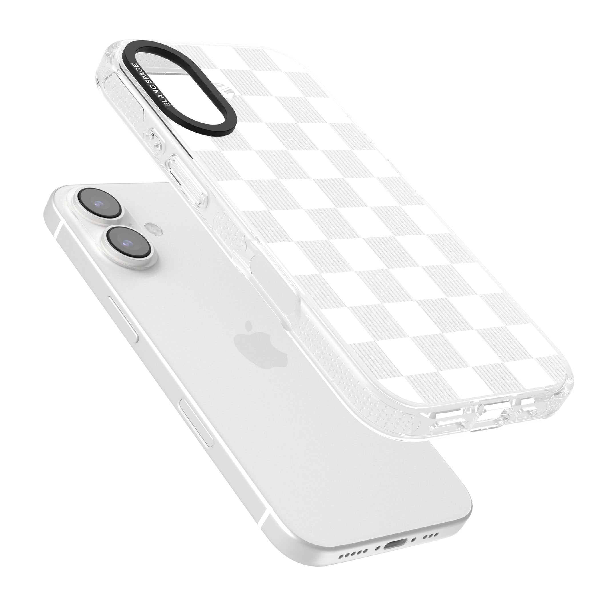 WHITE CHECKERED iPhone 16 / 16 Plus Clear Case Impact Air - Blanc Space