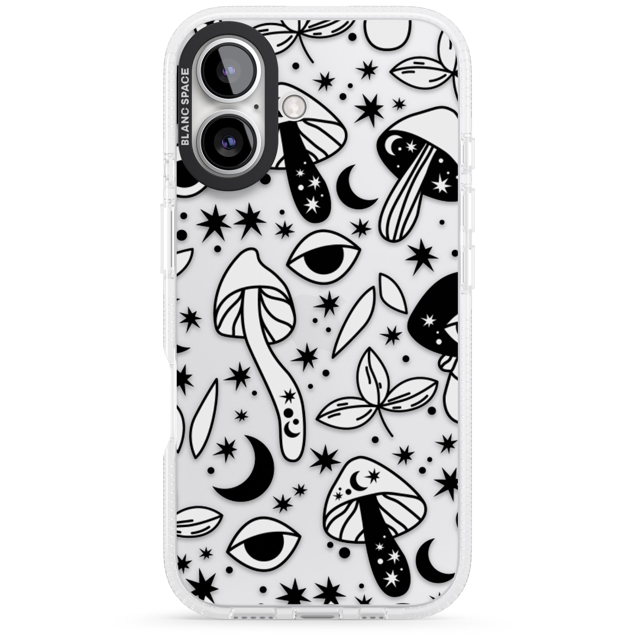 Psychedelic Mushrooms Pattern iPhone 16 / 16 Plus Clear Case Impact Air - Blanc Space
