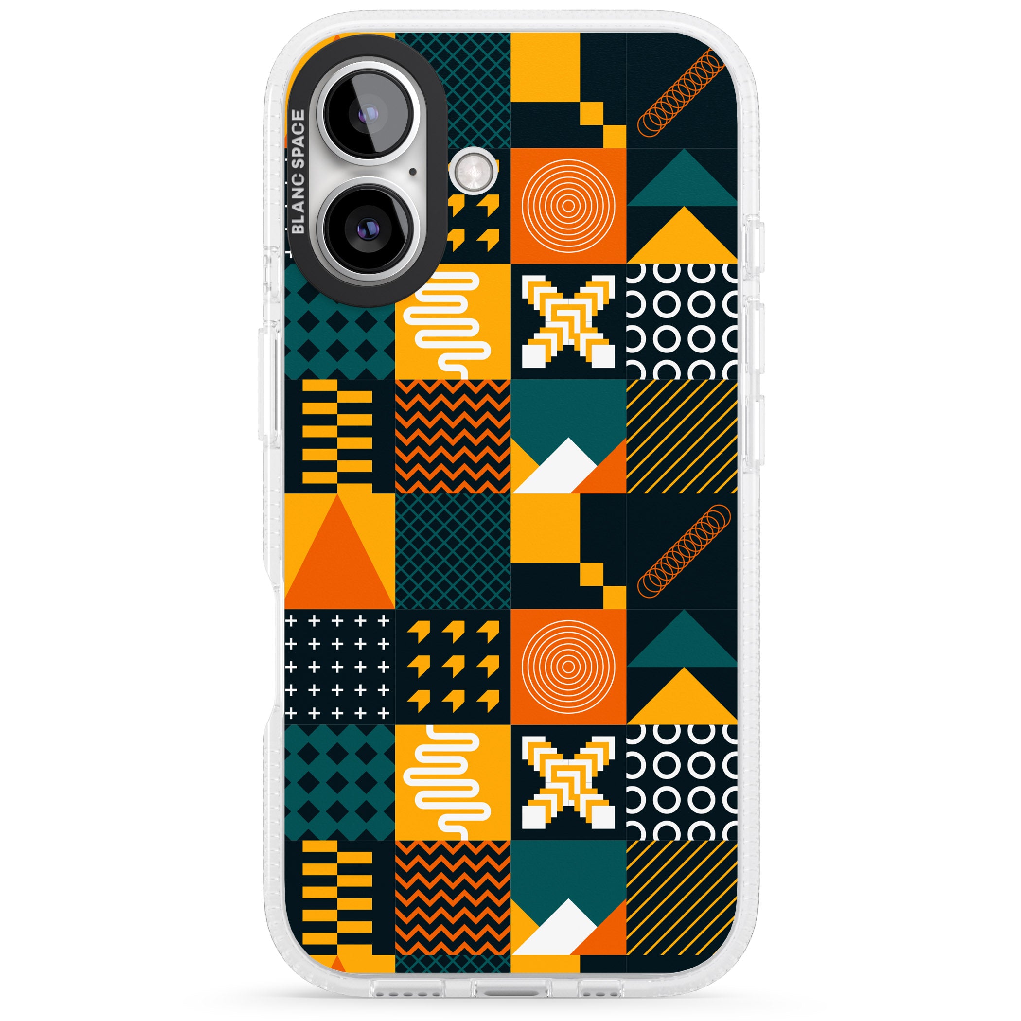 Funky Geometric Patterns: Orange & Dark Green iPhone 16 / 16 Plus Clear Case Impact Air - Blanc Space