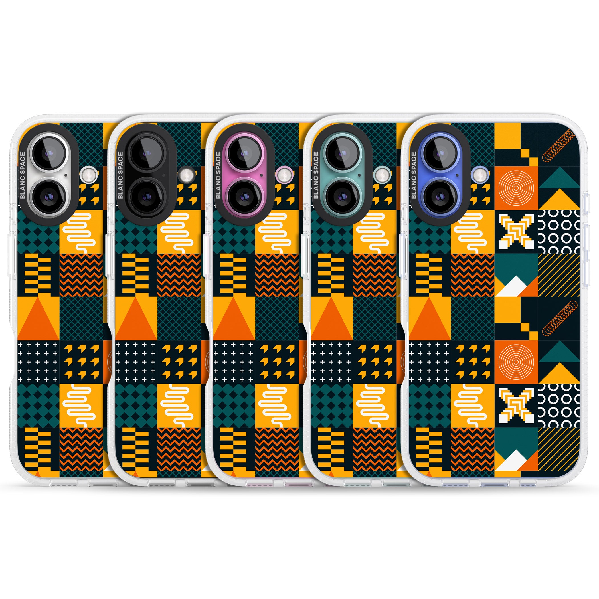 Funky Geometric Patterns: Orange & Dark Green iPhone 16 / 16 Plus Clear Case Impact Air - Blanc Space