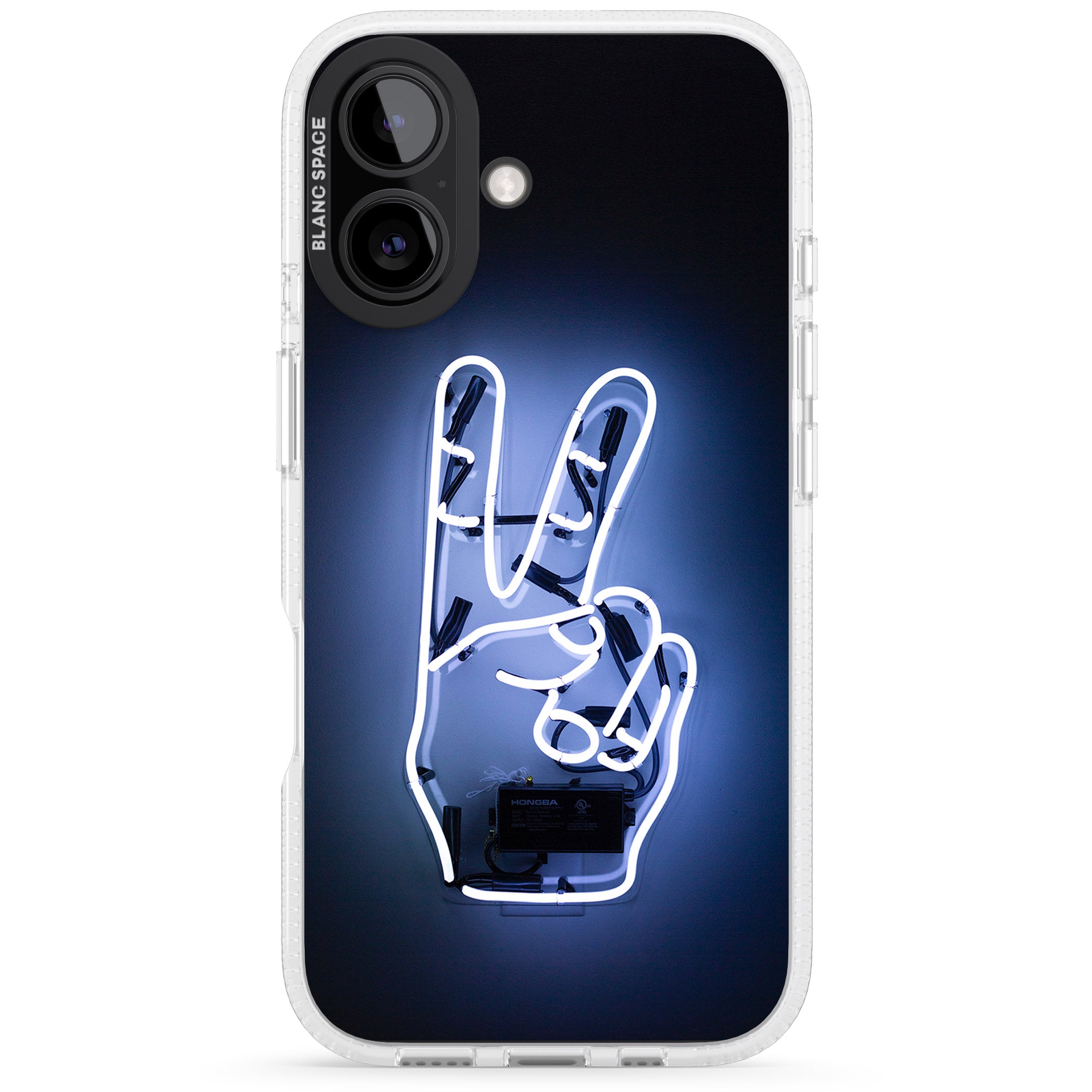 Peace Sign Hand Neon Sign iPhone 16 / 16 Plus Clear Case Impact Air - Blanc Space