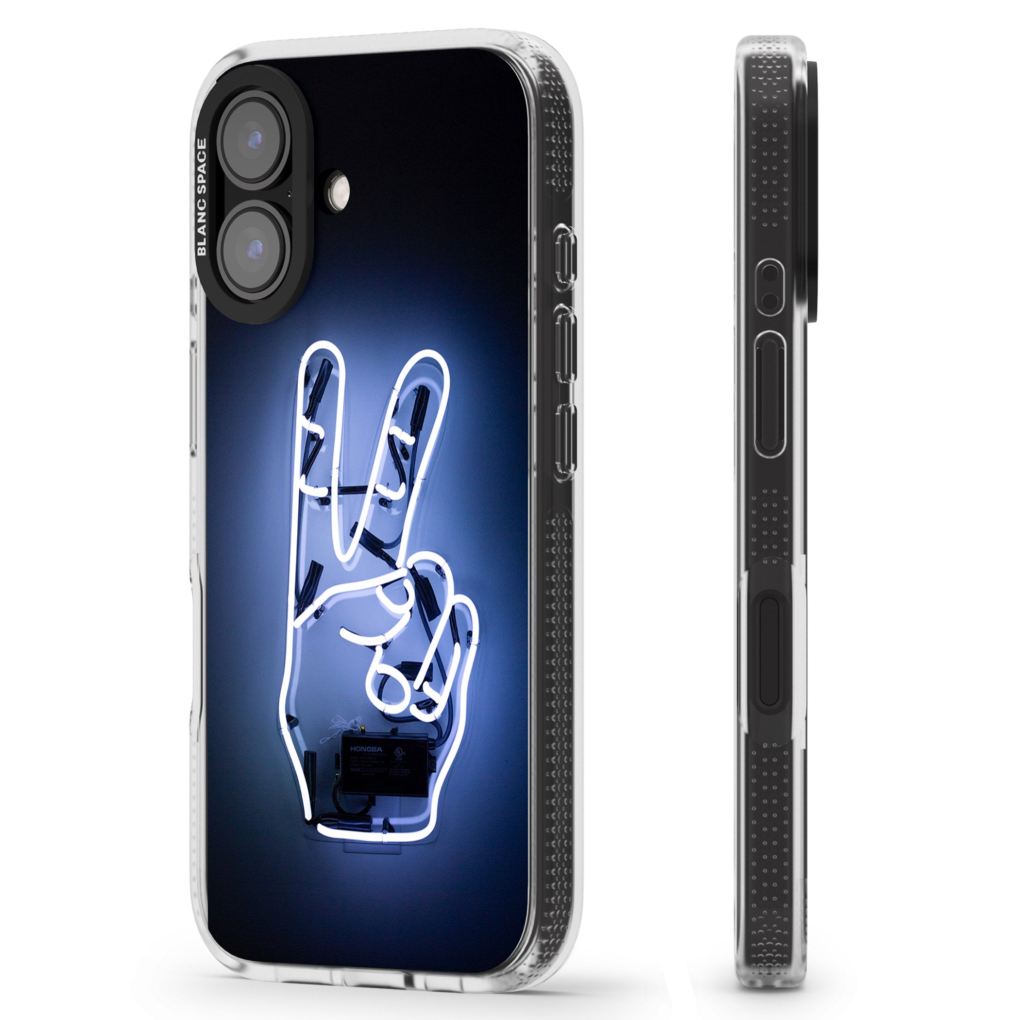 Peace Sign Hand Neon Sign iPhone 16 / 16 Plus Clear Case Impact Air - Blanc Space