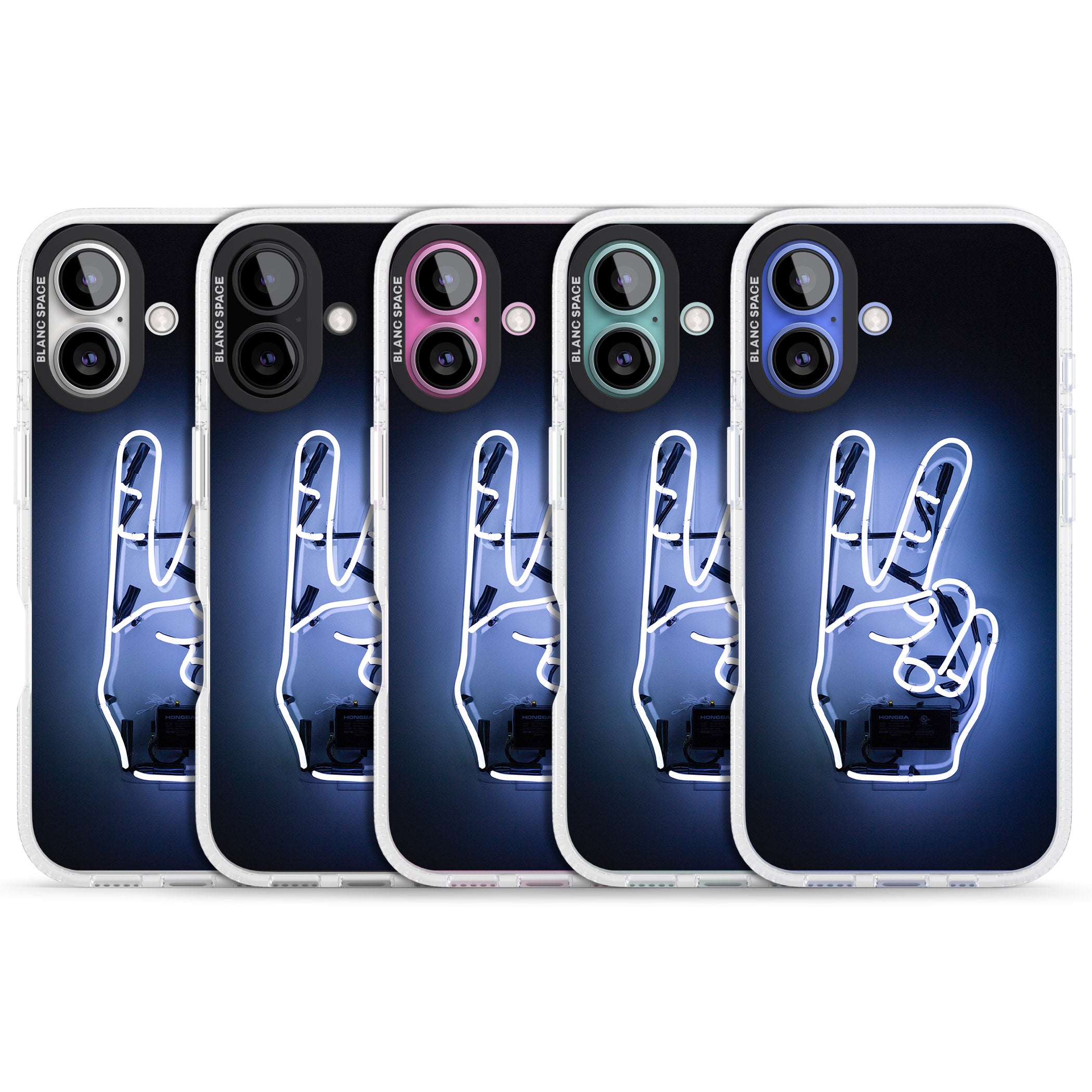 Peace Sign Hand Neon Sign iPhone 16 / 16 Plus Clear Case Impact Air - Blanc Space
