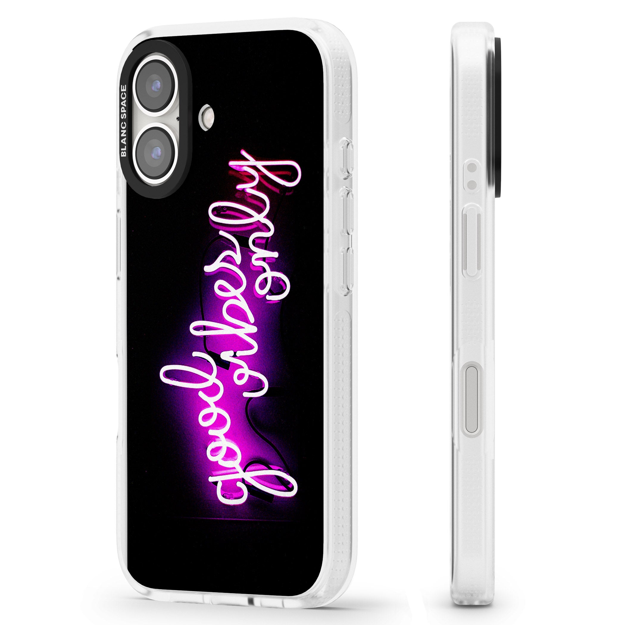 Good Vibes Only Pink Neon iPhone 16 / 16 Plus Clear Case Impact Air - Blanc Space
