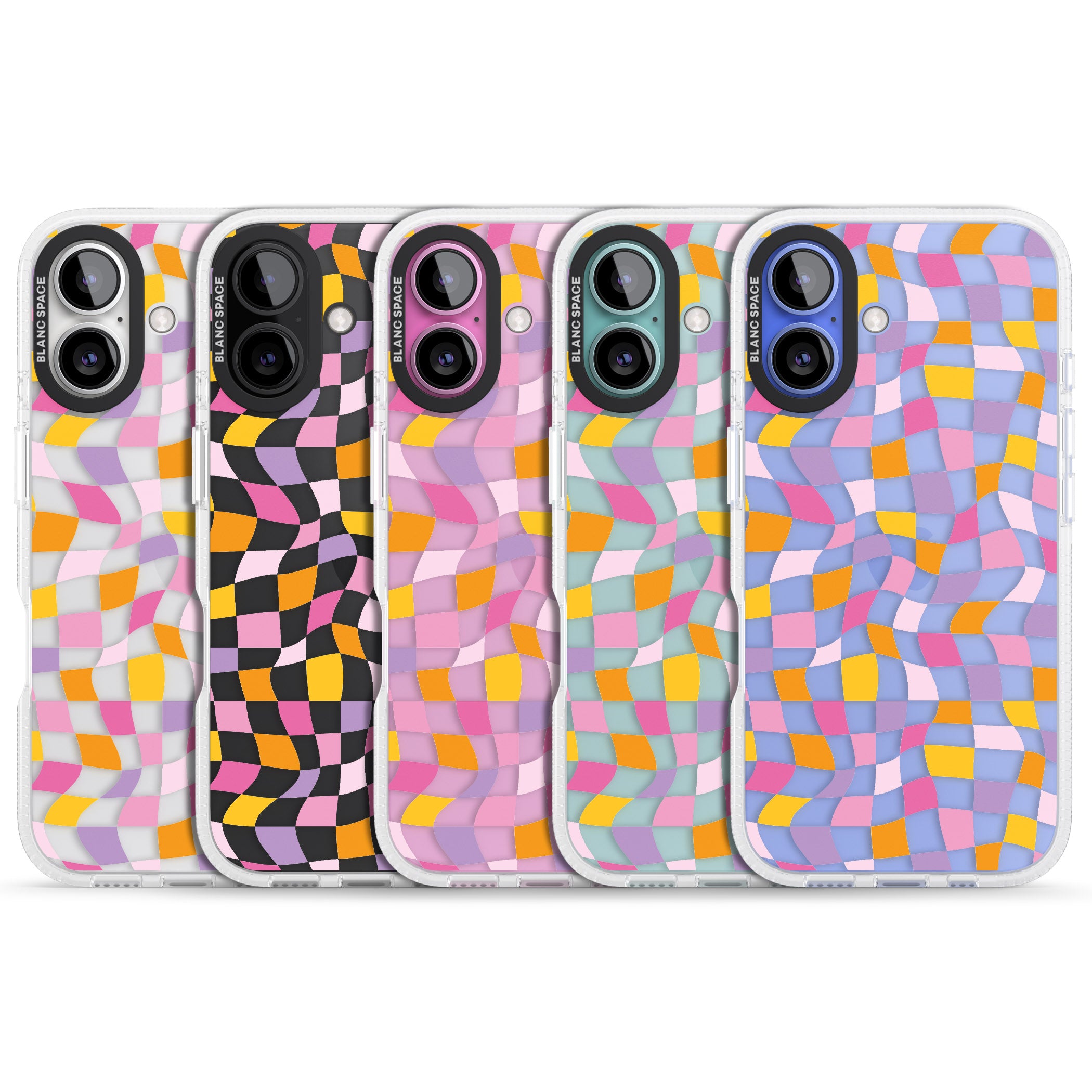 Wonky Squares Pattern iPhone 16 / 16 Plus Clear Case Impact Air - Blanc Space
