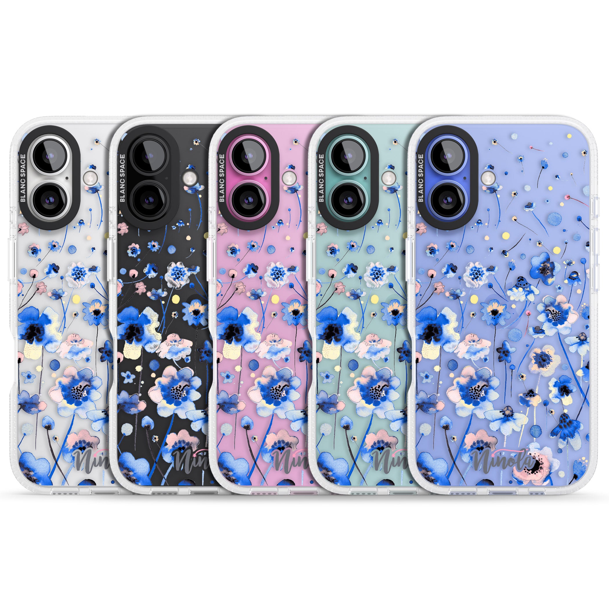 Ink Flowers Blue iPhone 16 / 16 Plus Clear Case Impact Air - Blanc Space