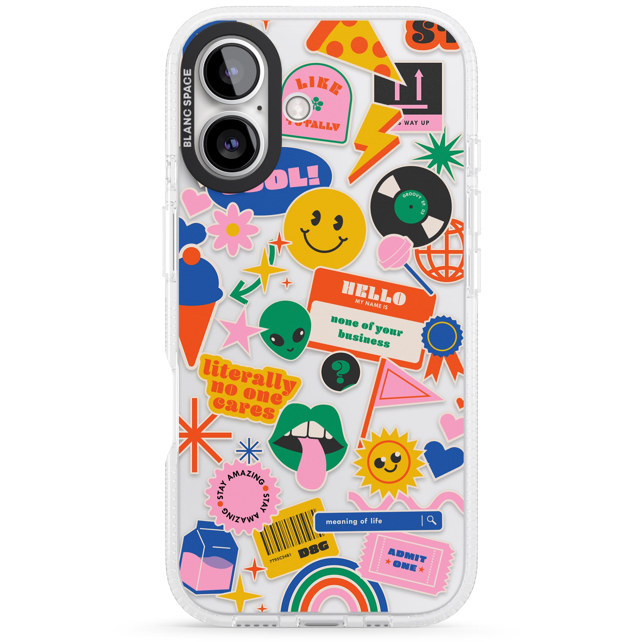 Nostalgic Stickers #1 iPhone 16 / 16 Plus Clear Case Impact Air - Blanc Space