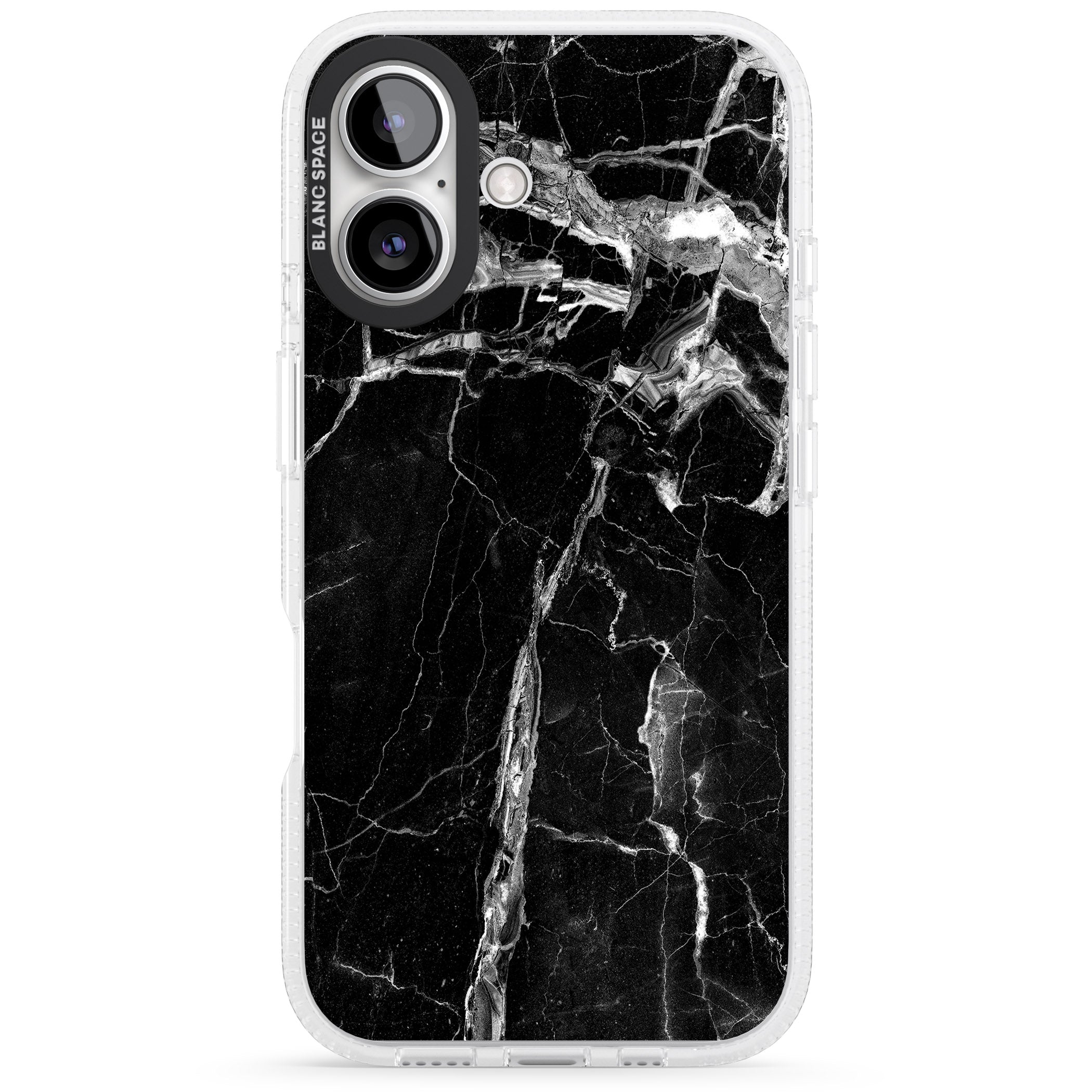 Black Onyx Marble Texture iPhone 16 / 16 Plus Clear Case Impact Air - Blanc Space