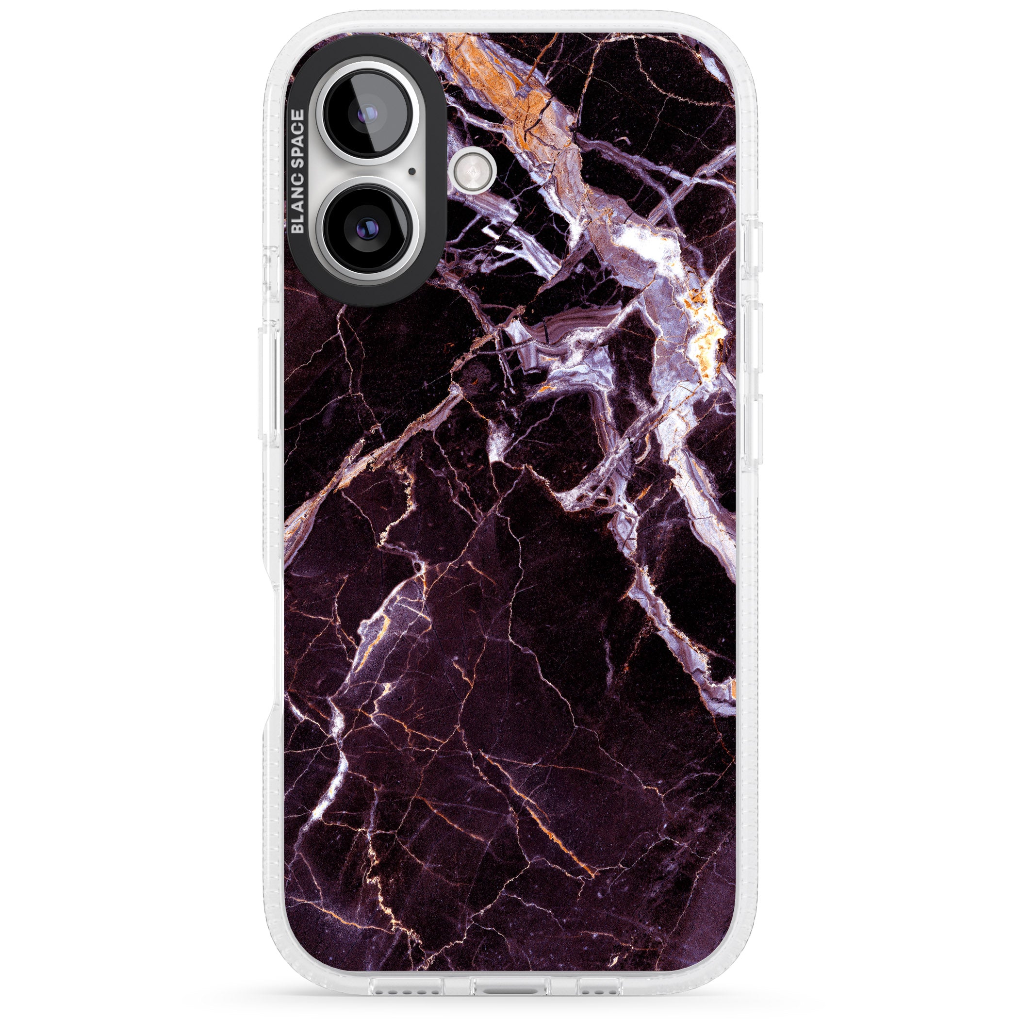 Black, Purple & Yellow shattered Marble iPhone 16 / 16 Plus Clear Case Impact Air - Blanc Space