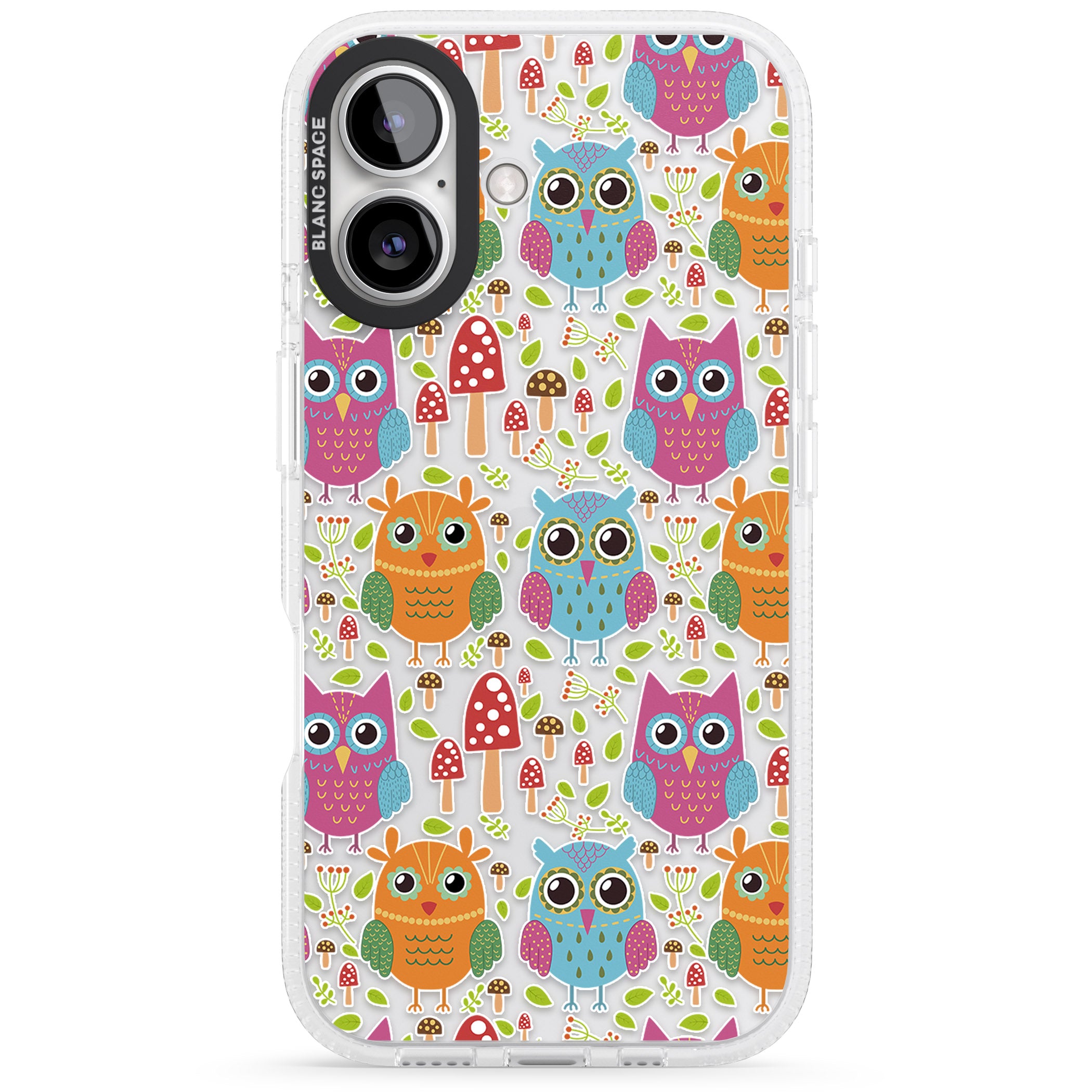 Forrest Owl Clear Pattern iPhone 16 / 16 Plus Clear Case Impact Air - Blanc Space