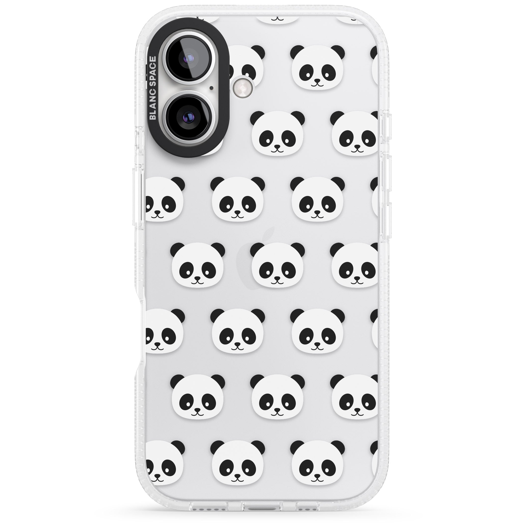 Panda Face Pattern iPhone 16 / 16 Plus Clear Case Impact Air - Blanc Space