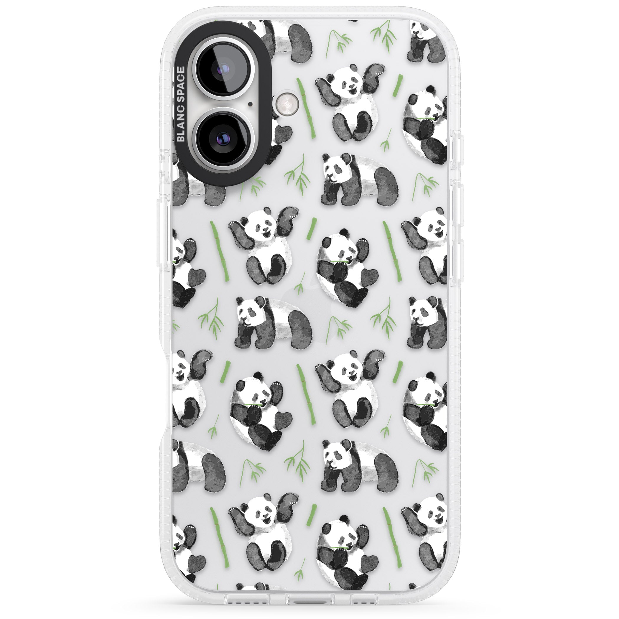 Watercolour Panda Pattern iPhone 16 / 16 Plus Clear Case Impact Air - Blanc Space