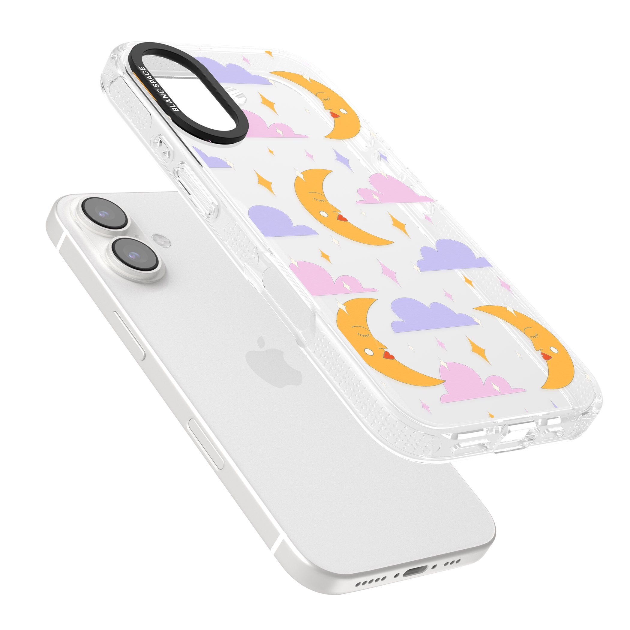 Moons & Clouds iPhone 16 / 16 Plus Clear Case Impact Air - Blanc Space