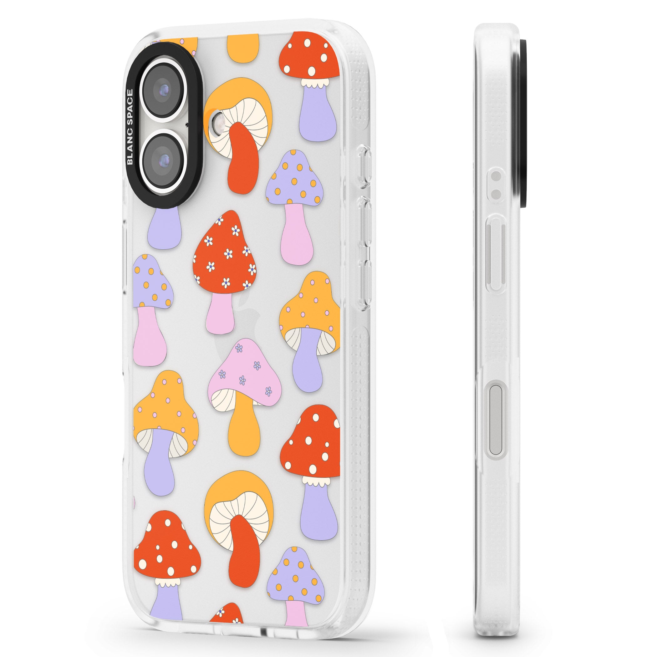 Happy Shrooms iPhone 16 / 16 Plus Clear Case Impact Air - Blanc Space