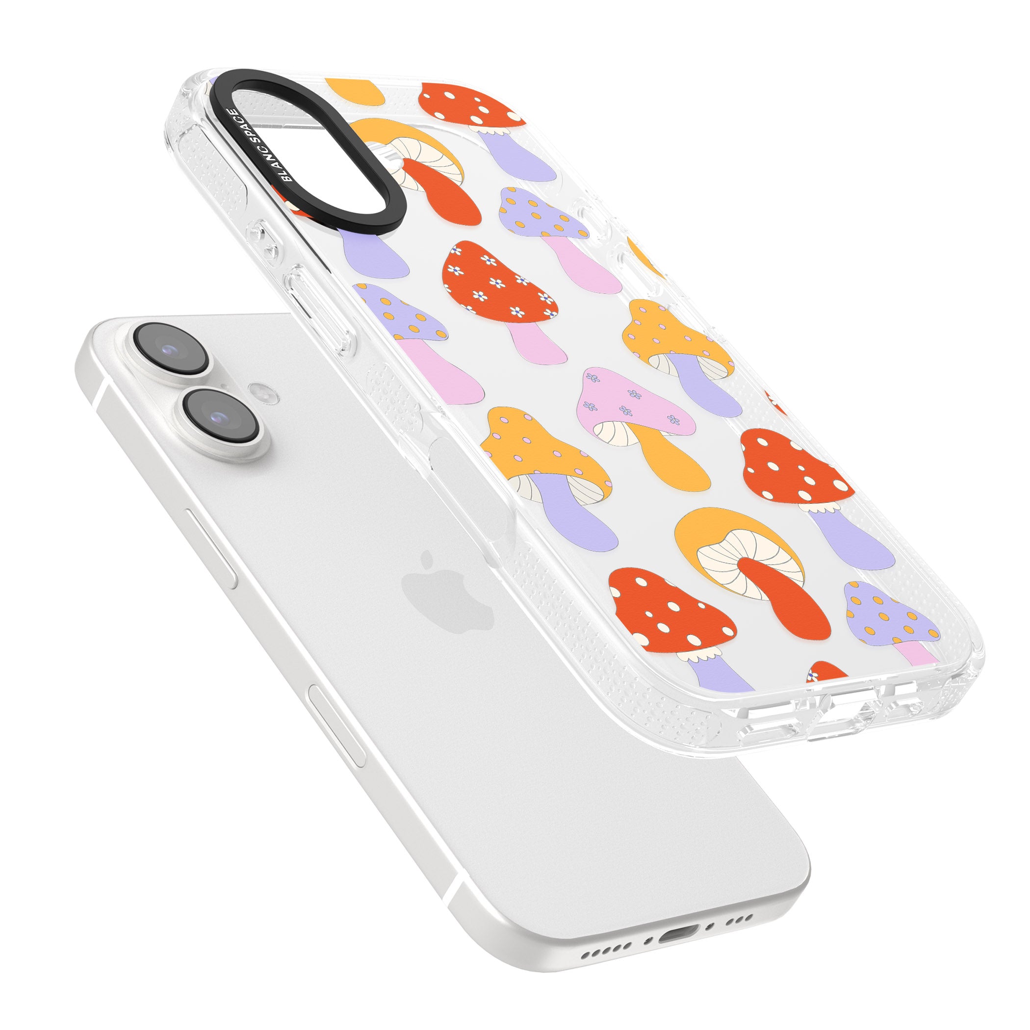 Happy Shrooms iPhone 16 / 16 Plus Clear Case Impact Air - Blanc Space