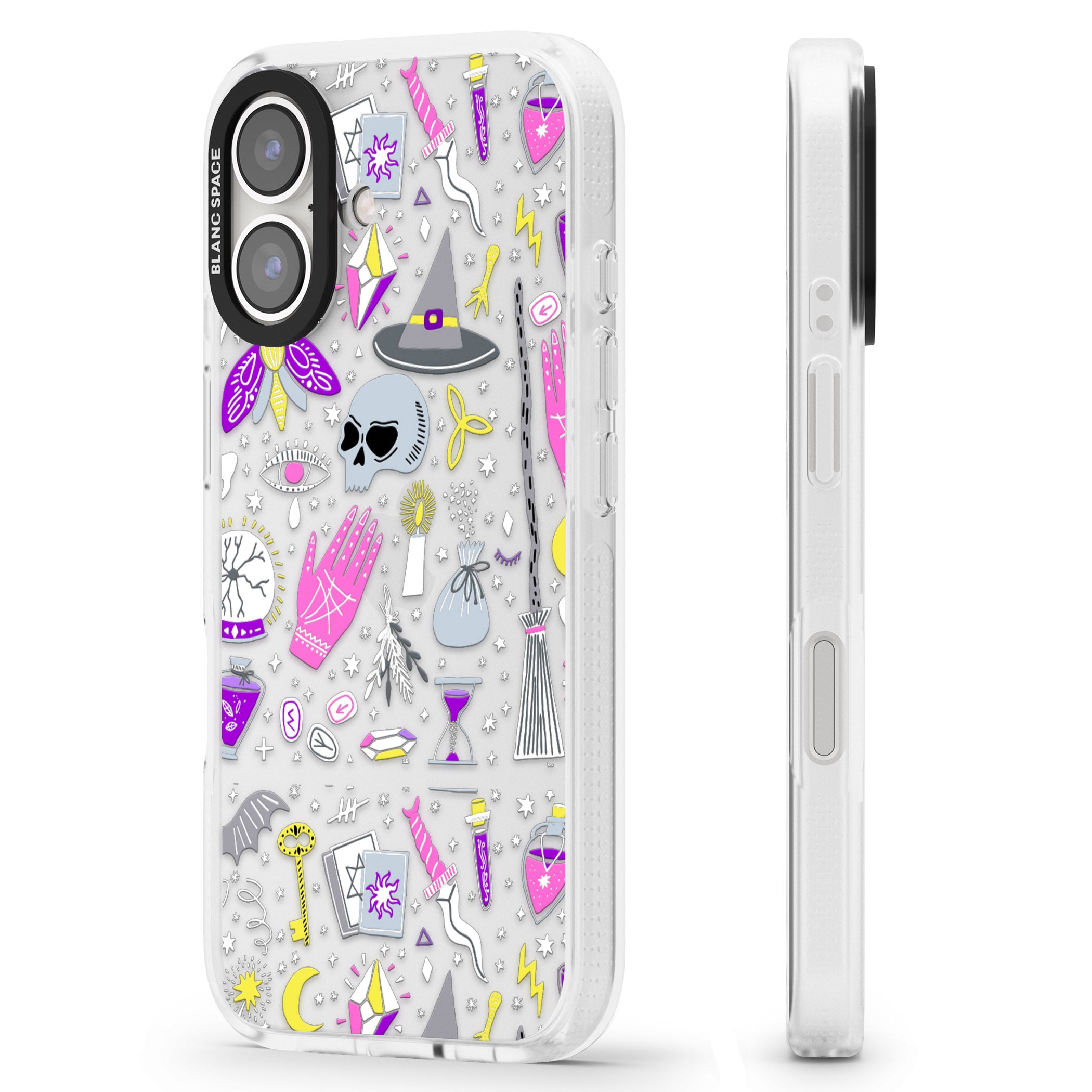 Black Magic Pattern iPhone 16 / 16 Plus Clear Case Impact Air - Blanc Space