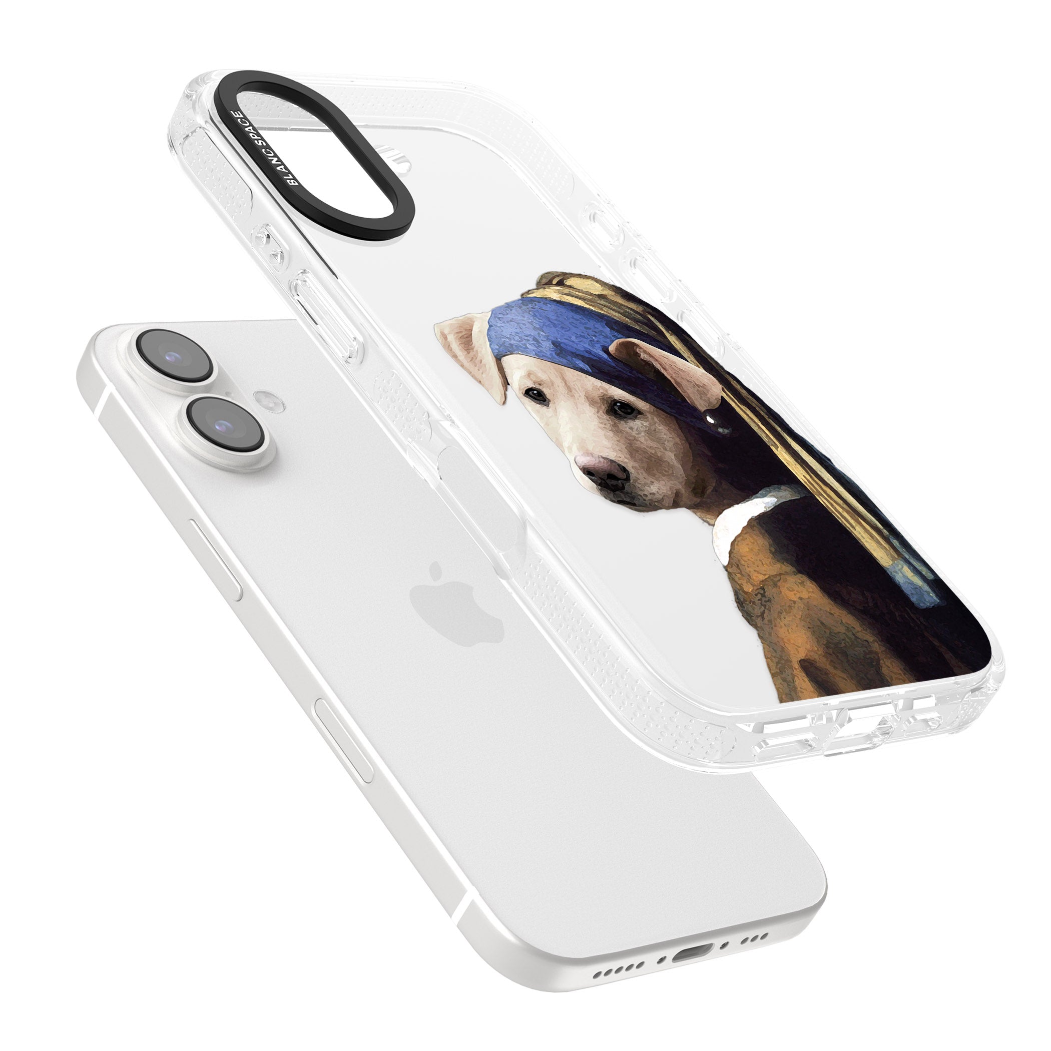 Doggo with a Pearl Earring iPhone 16 / 16 Plus Clear Case Impact Air - Blanc Space