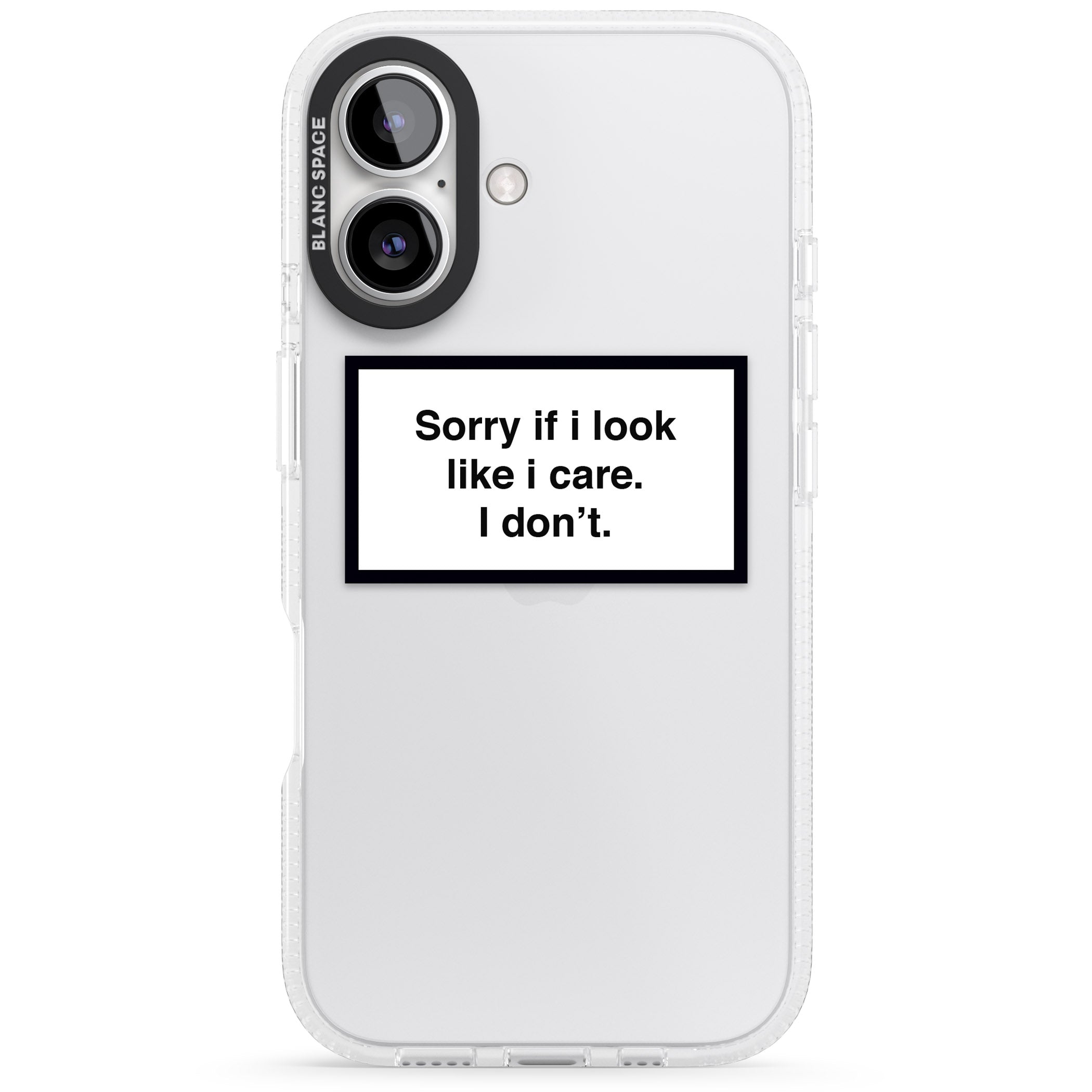 Sorry if it looks like I care iPhone 16 / 16 Plus Clear Case Impact Air - Blanc Space