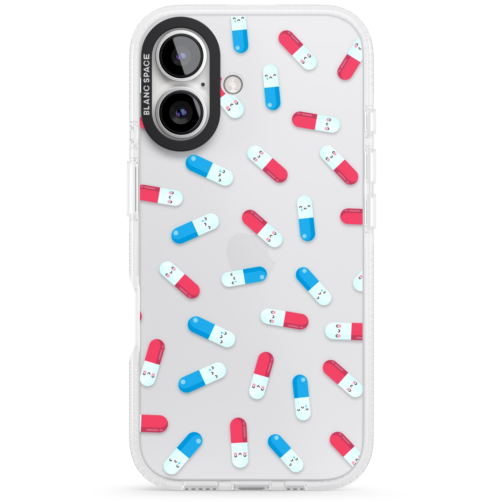 Kawaii Pill Pattern iPhone 16 / 16 Plus Clear Case Impact Air - Blanc Space