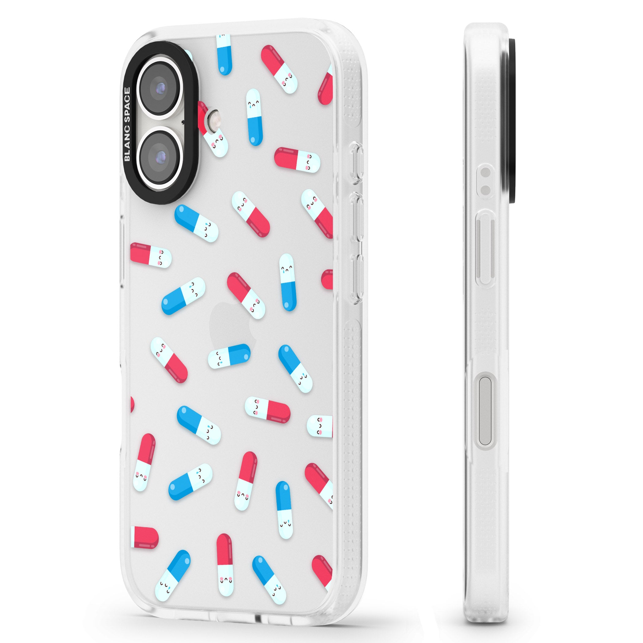 Kawaii Pill Pattern iPhone 16 / 16 Plus Clear Case Impact Air - Blanc Space
