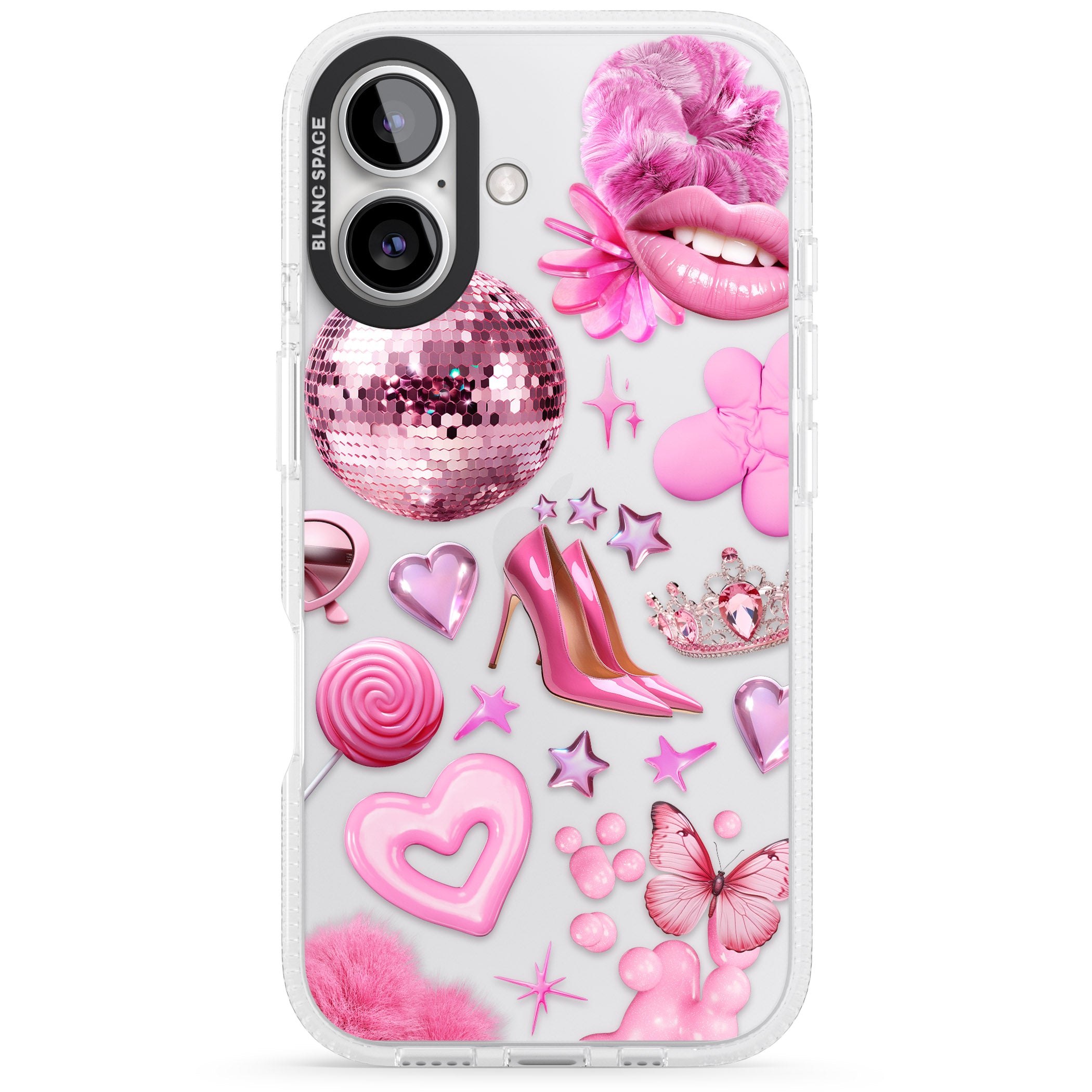 Pink Glam iPhone 16 / 16 Plus Clear Case Impact Air - Blanc Space