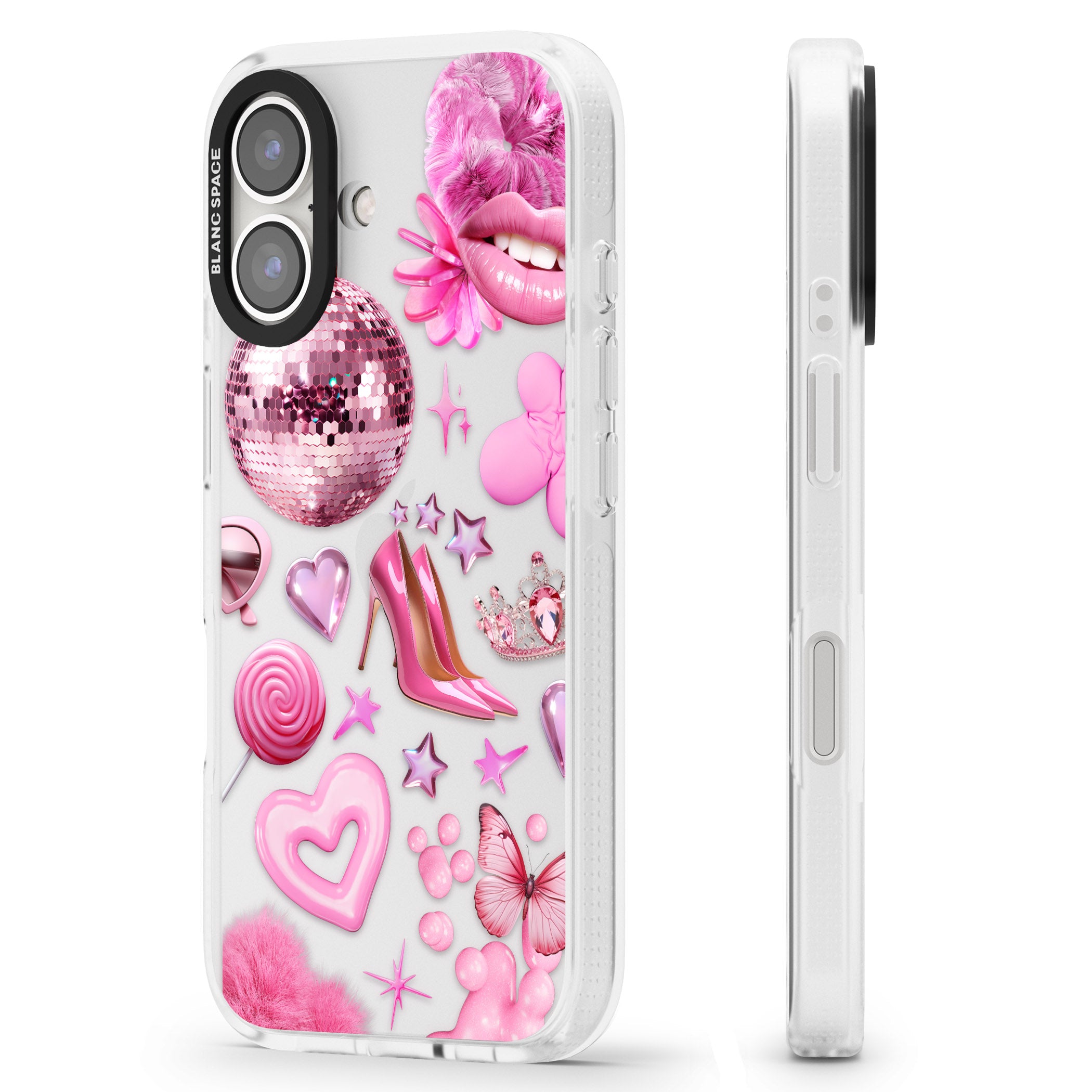 Pink Glam iPhone 16 / 16 Plus Clear Case Impact Air - Blanc Space