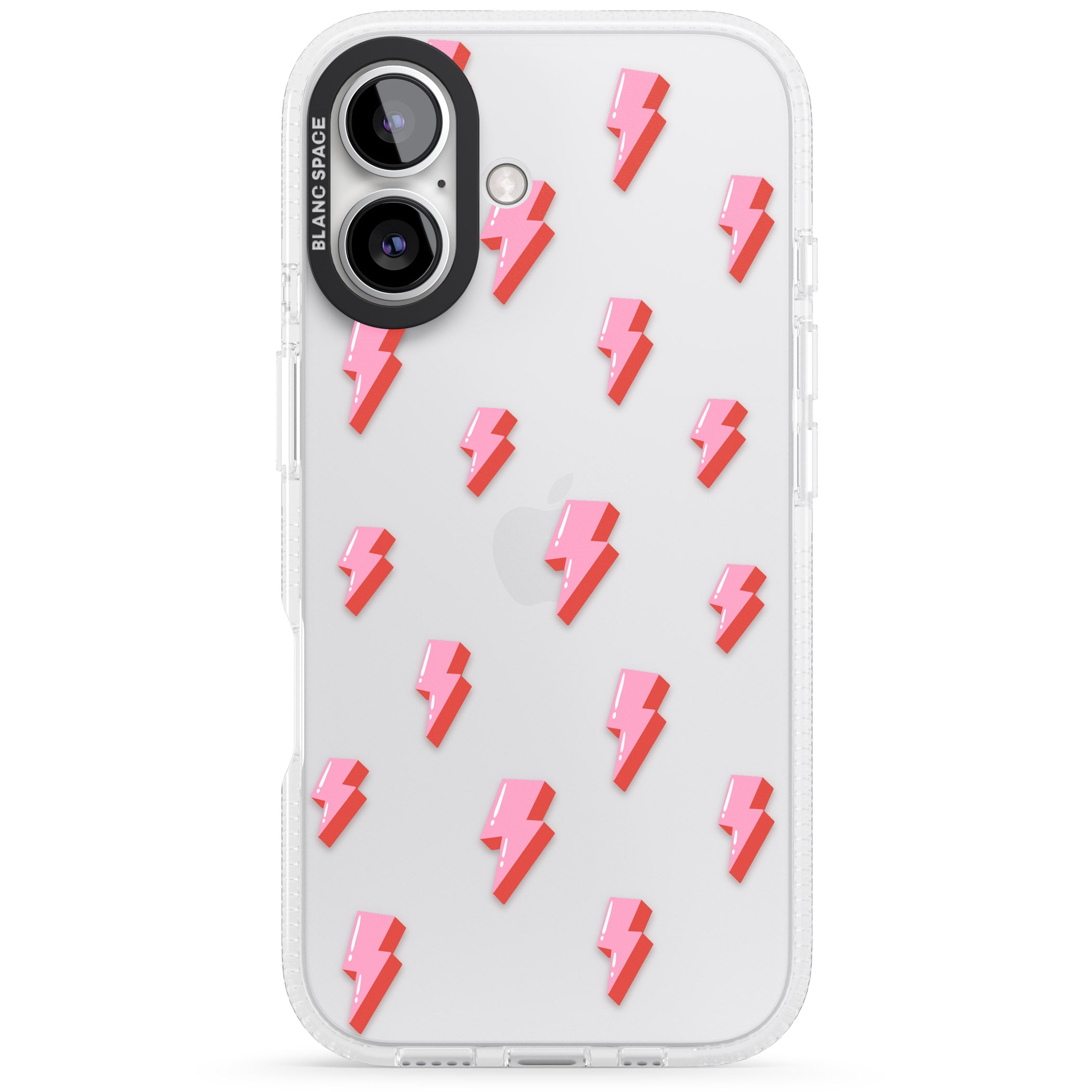 Pink Bolt Pattern iPhone 16 / 16 Plus Clear Case Impact Air - Blanc Space