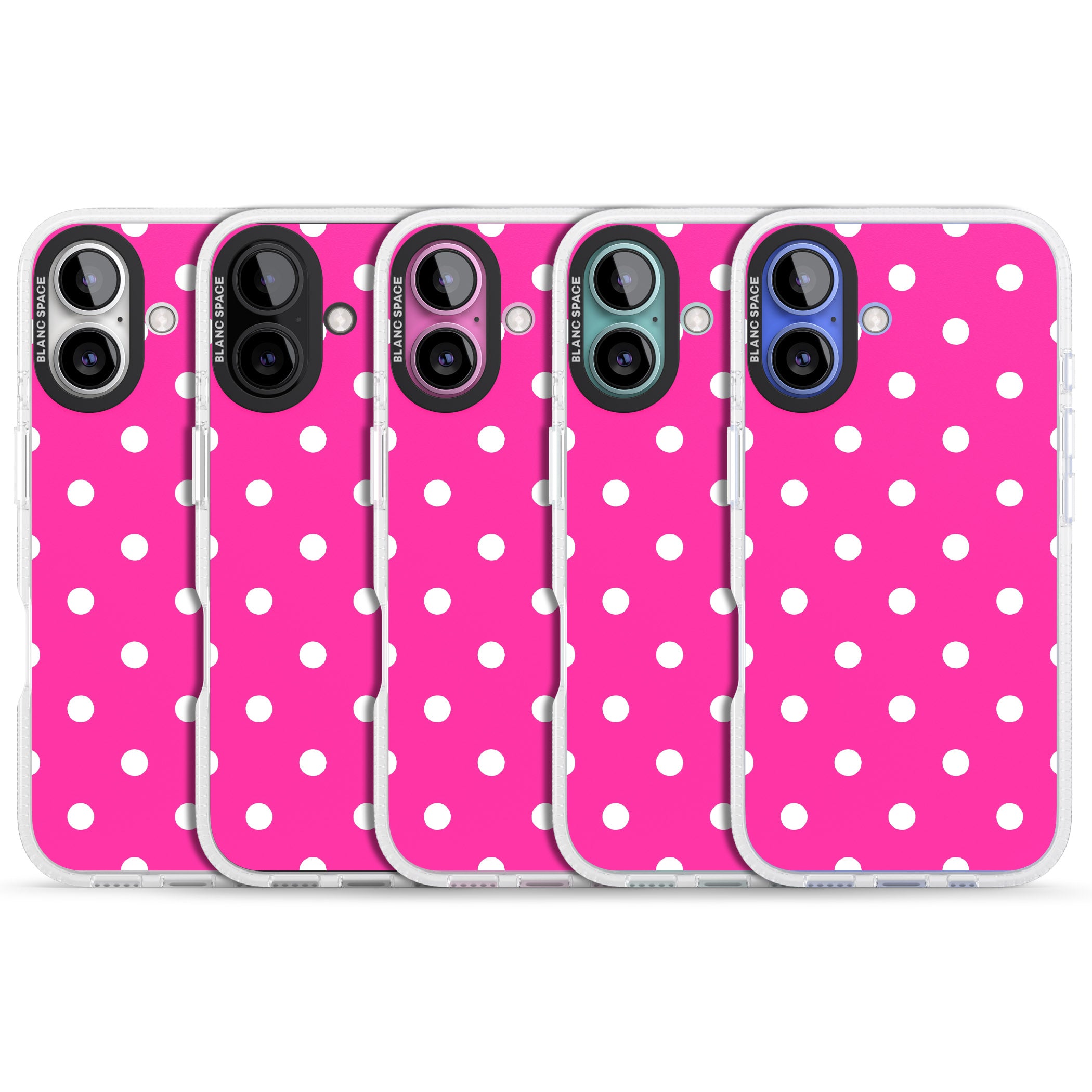Pink Polka Dot iPhone 16 / 16 Plus Clear Case Impact Air - Blanc Space
