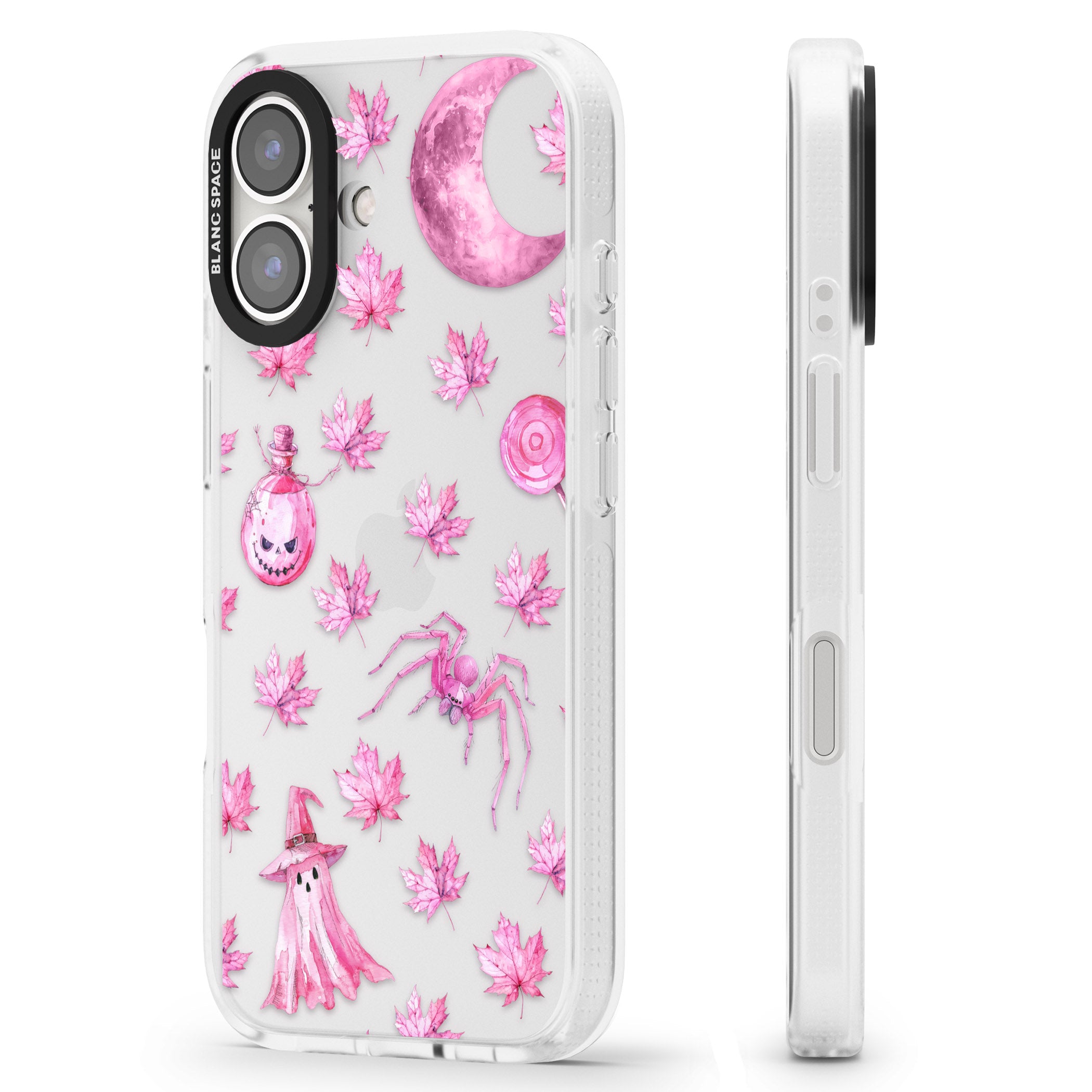 Pink Moon & Maple iPhone 16 / 16 Plus Clear Case Impact Air - Blanc Space