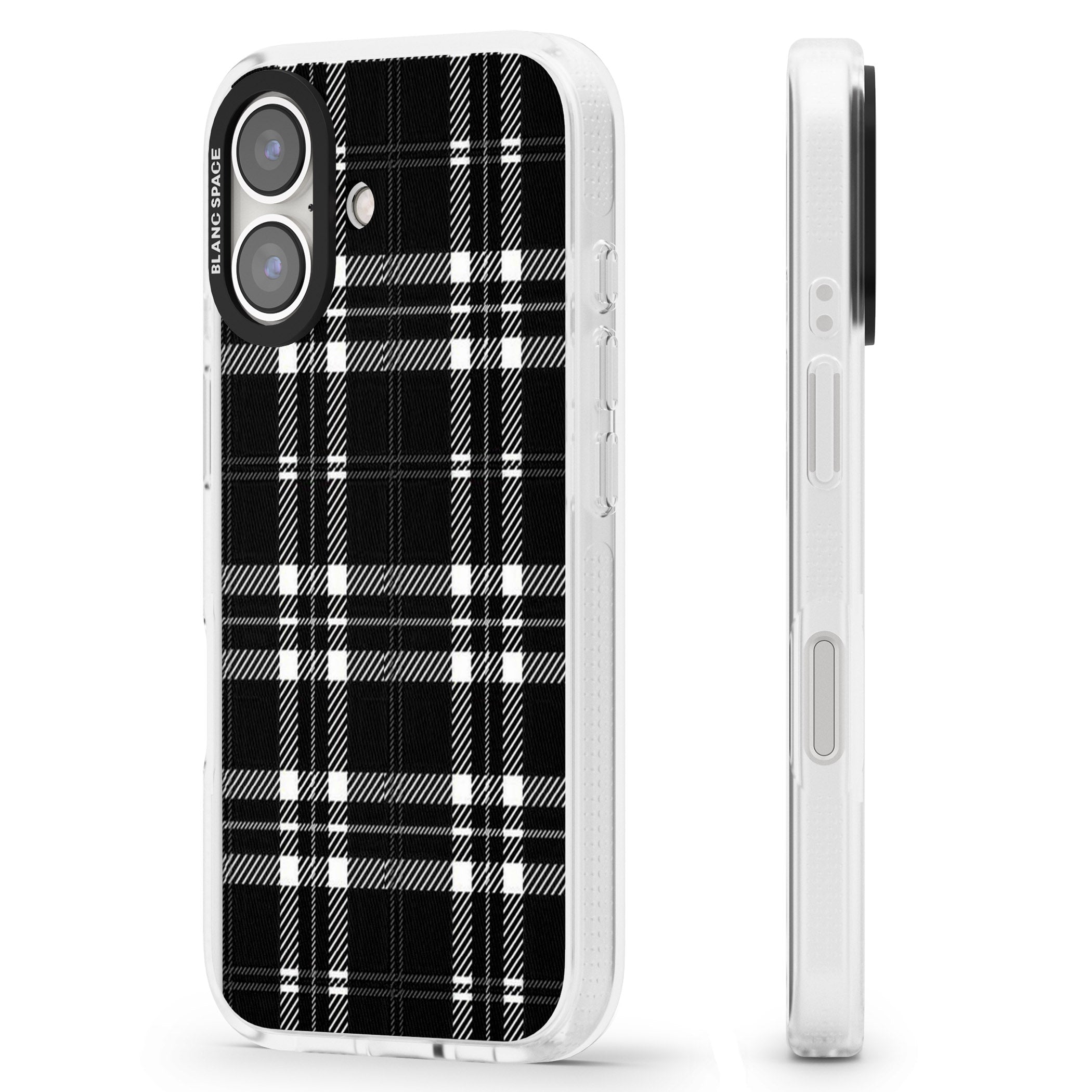 Divine Black Plaid iPhone 16 / 16 Plus Clear Case Impact Air - Blanc Space