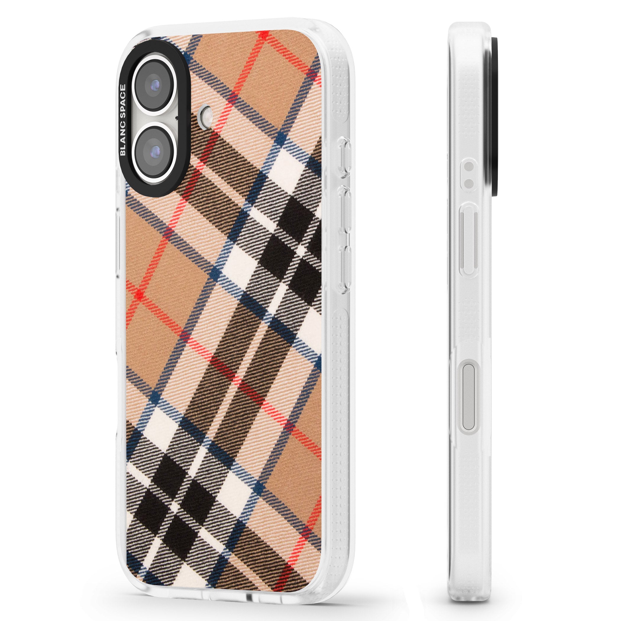 Haymarket Check iPhone 16 / 16 Plus Clear Case Impact Air - Blanc Space