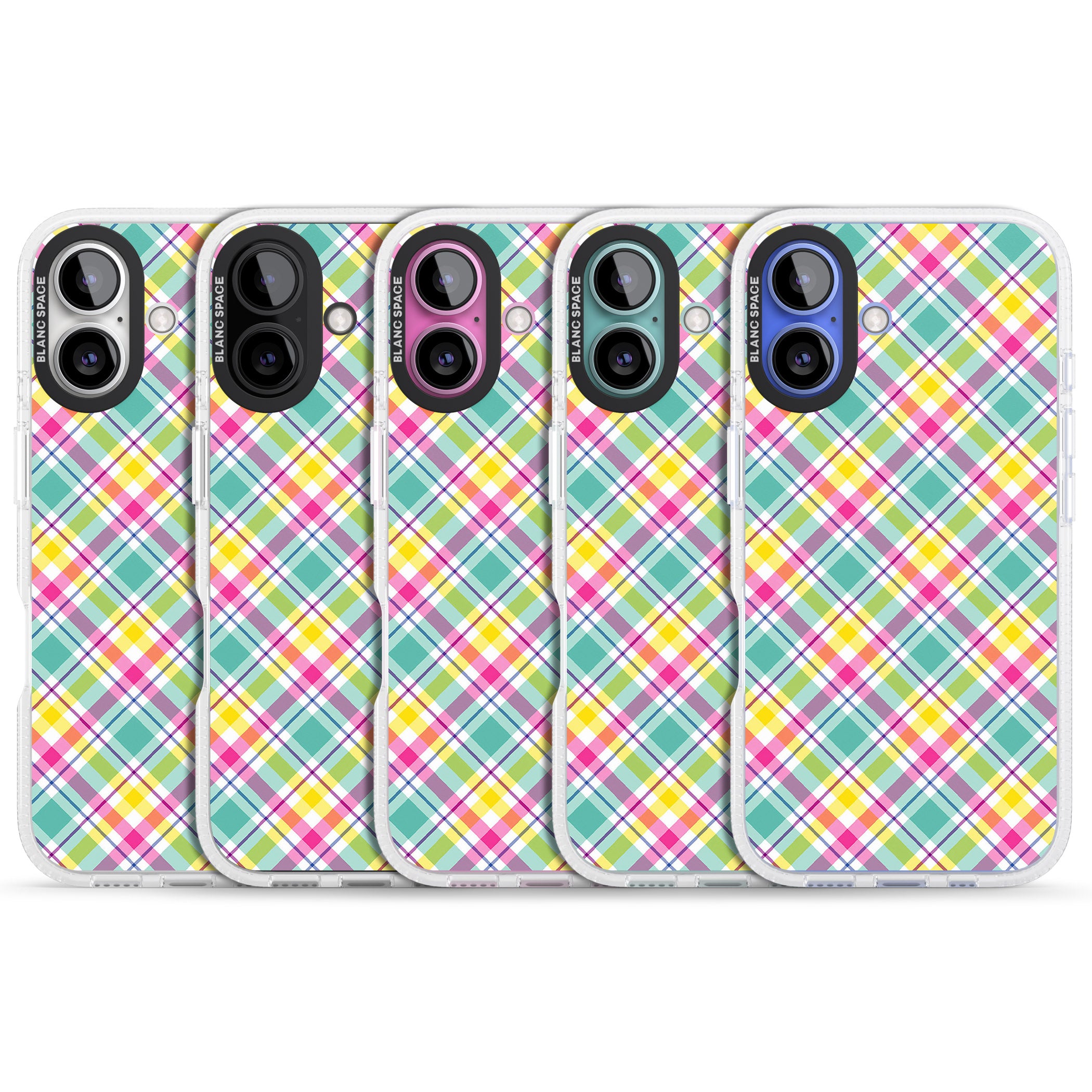 Crosshatch Plaid iPhone 16 / 16 Plus Clear Case Impact Air - Blanc Space