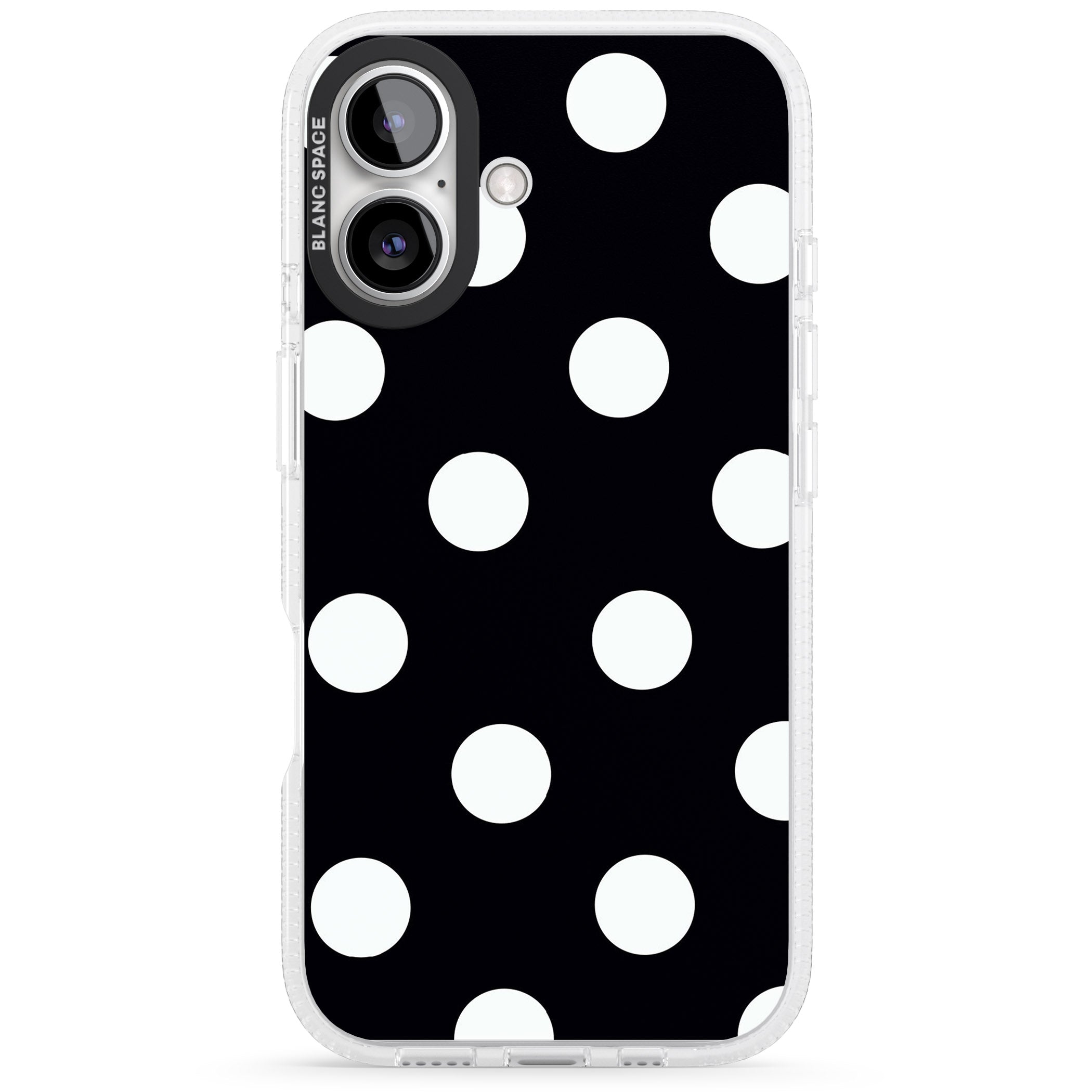Chic Black Polka Dot iPhone 16 / 16 Plus Clear Case Impact Air - Blanc Space