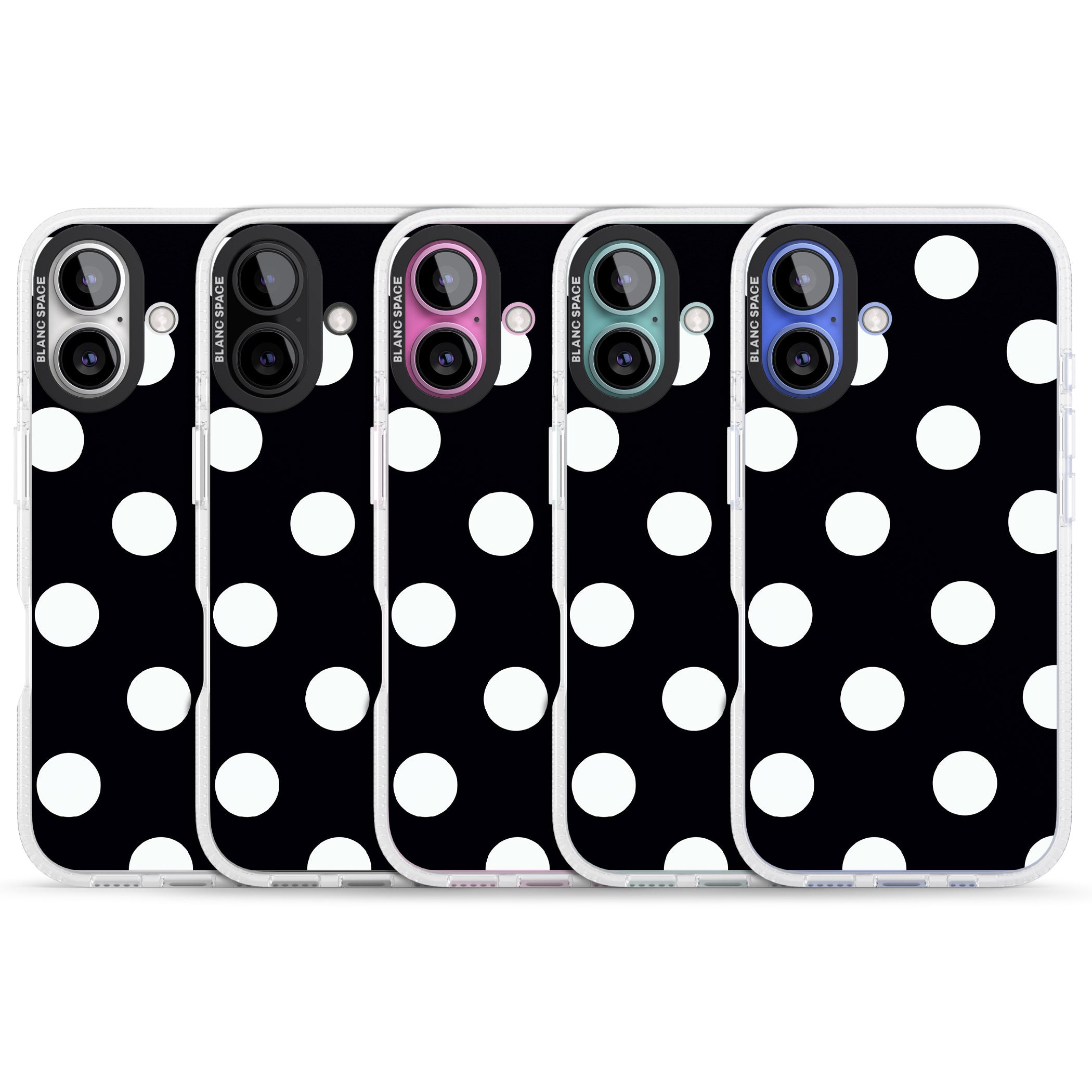 Chic Black Polka Dot iPhone 16 / 16 Plus Clear Case Impact Air - Blanc Space