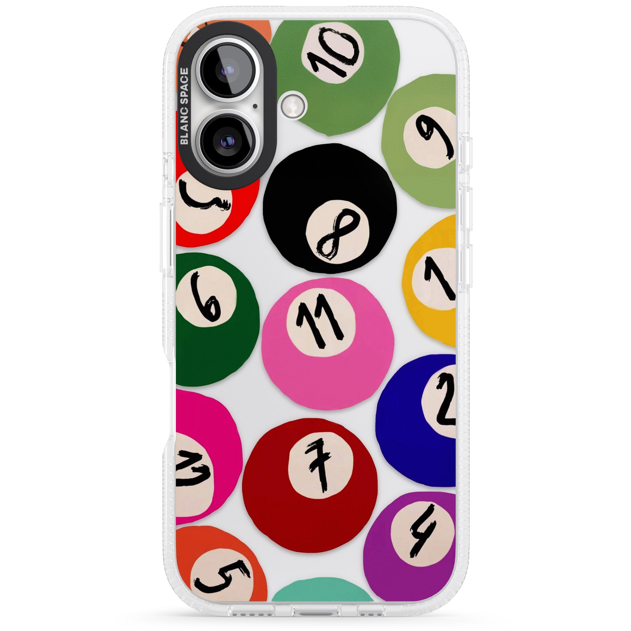 Pool Balls iPhone 16 / 16 Plus Clear Case Impact Air - Blanc Space