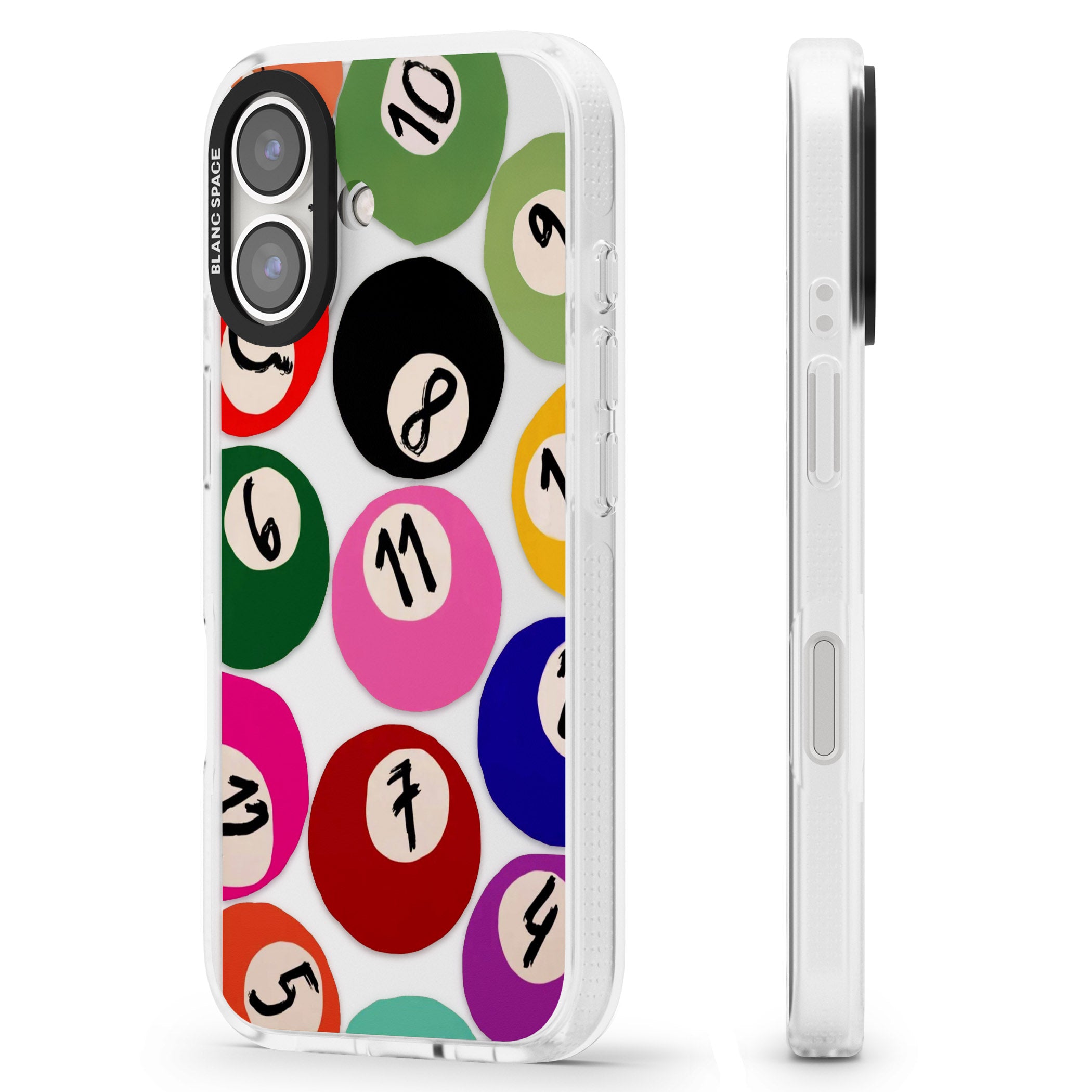 Pool Balls iPhone 16 / 16 Plus Clear Case Impact Air - Blanc Space