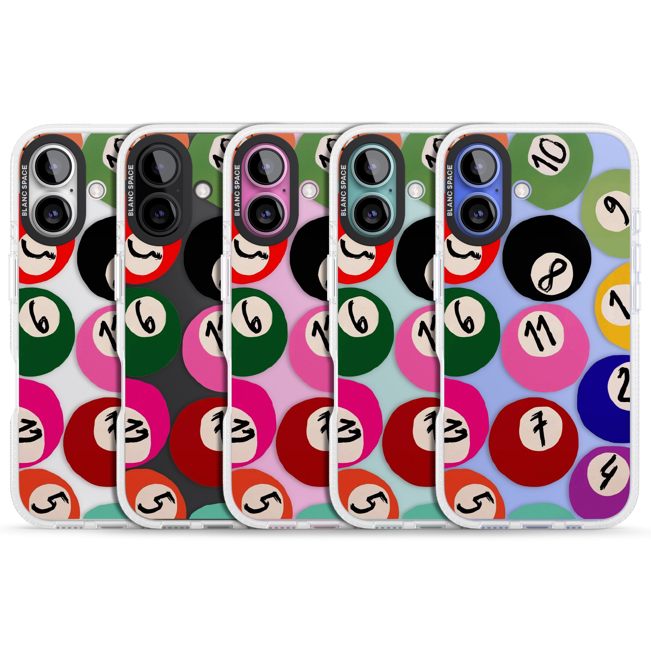 Pool Balls iPhone 16 / 16 Plus Clear Case Impact Air - Blanc Space